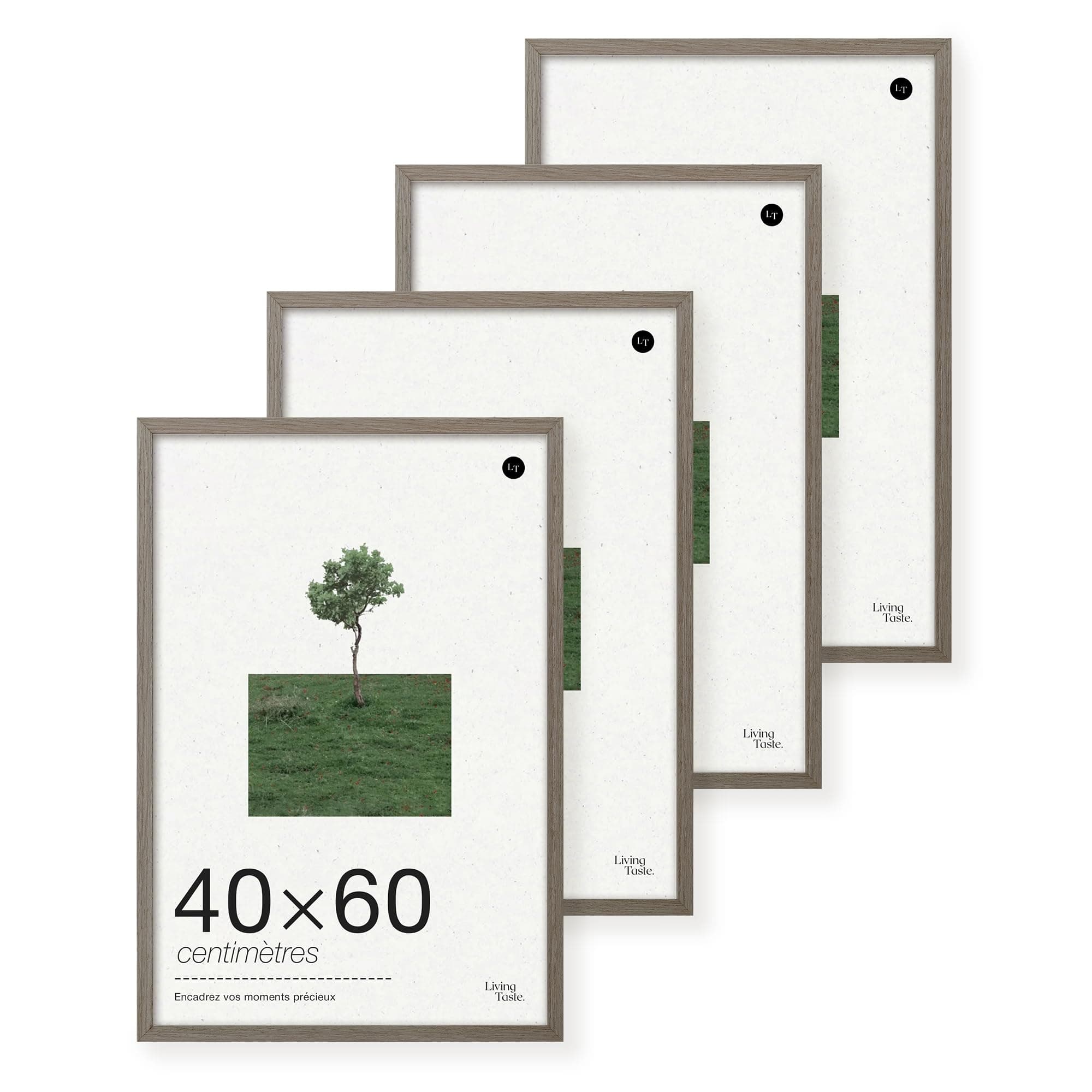 Cadre Photo 40x60 cm Bois Chêne Foncé, Verre Acrylique, Lot de 4 | MDF cadre 40x60, léger mural horizontal et vertical, pour posters, affiches, impressions et décorations murales