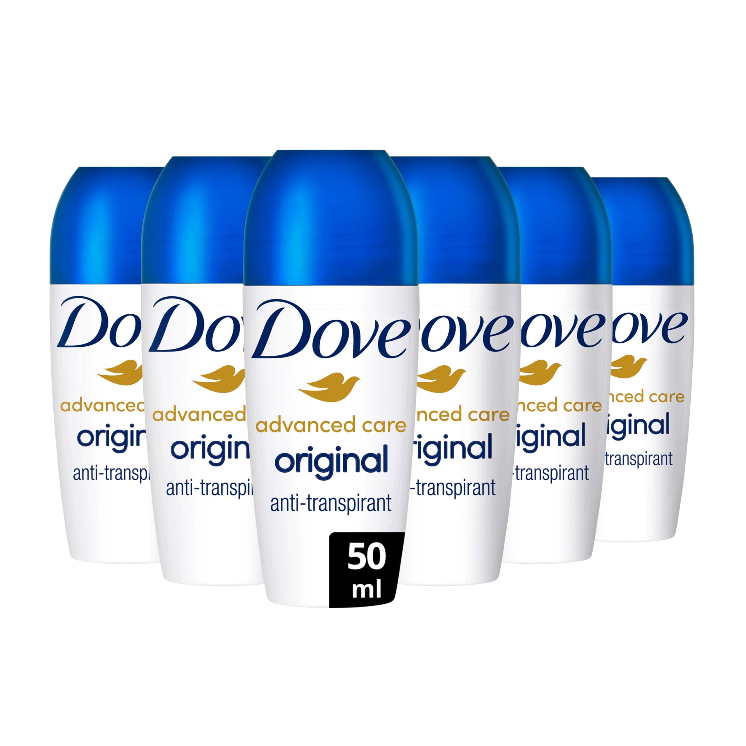DOVE Déodorant Bille Anti Transpirant Advanced Care - Original - Technologie hydratante triple action - 48 h de protection anti-transpirante - lot 6x50ml