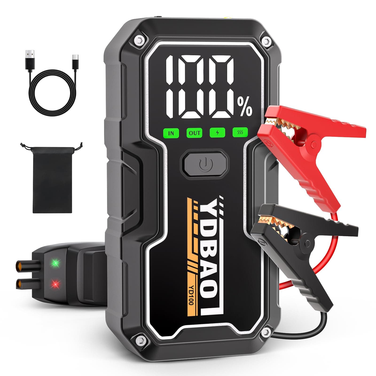 Avviatore Batteria Auto 8000A 12V per Auto/Moto (Fino e 10.0L Diesel) | Avviatore di Emergenza con Display LCD,Compatto e Portatile,Torcia a LED,Uscita USB Rapida per Auto, Moto, Camion