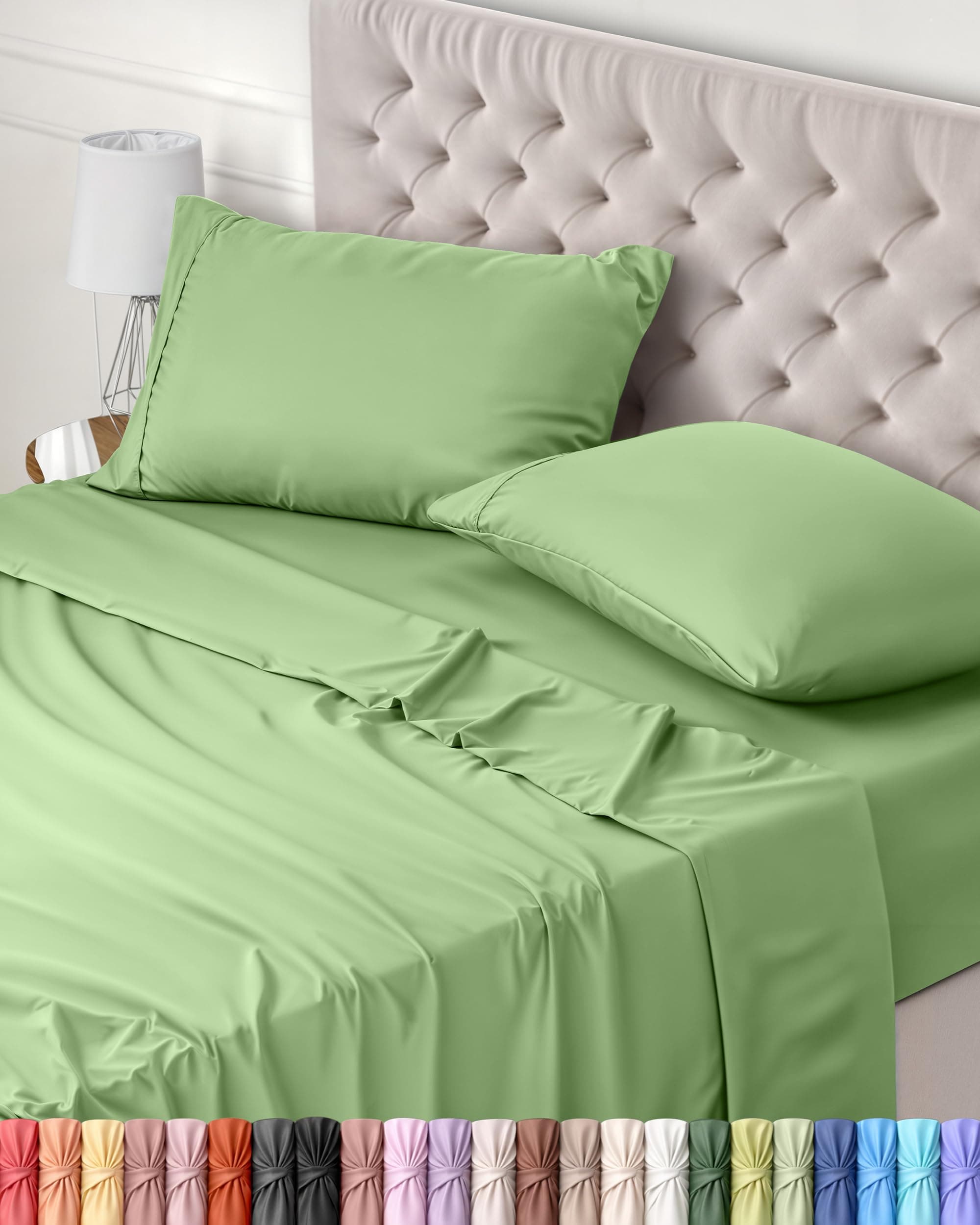 Utopia Bedding - Set Lenzuola Letto Matrimoniali 4 Pezzi 180x200 cm - Spazzolata Poliestre di Microfibra - Oeko-Tex Certificato - Lenzuolo con Angoli, Lenzuolo Piatto e 2 Federe 50x75, Verde Salvia