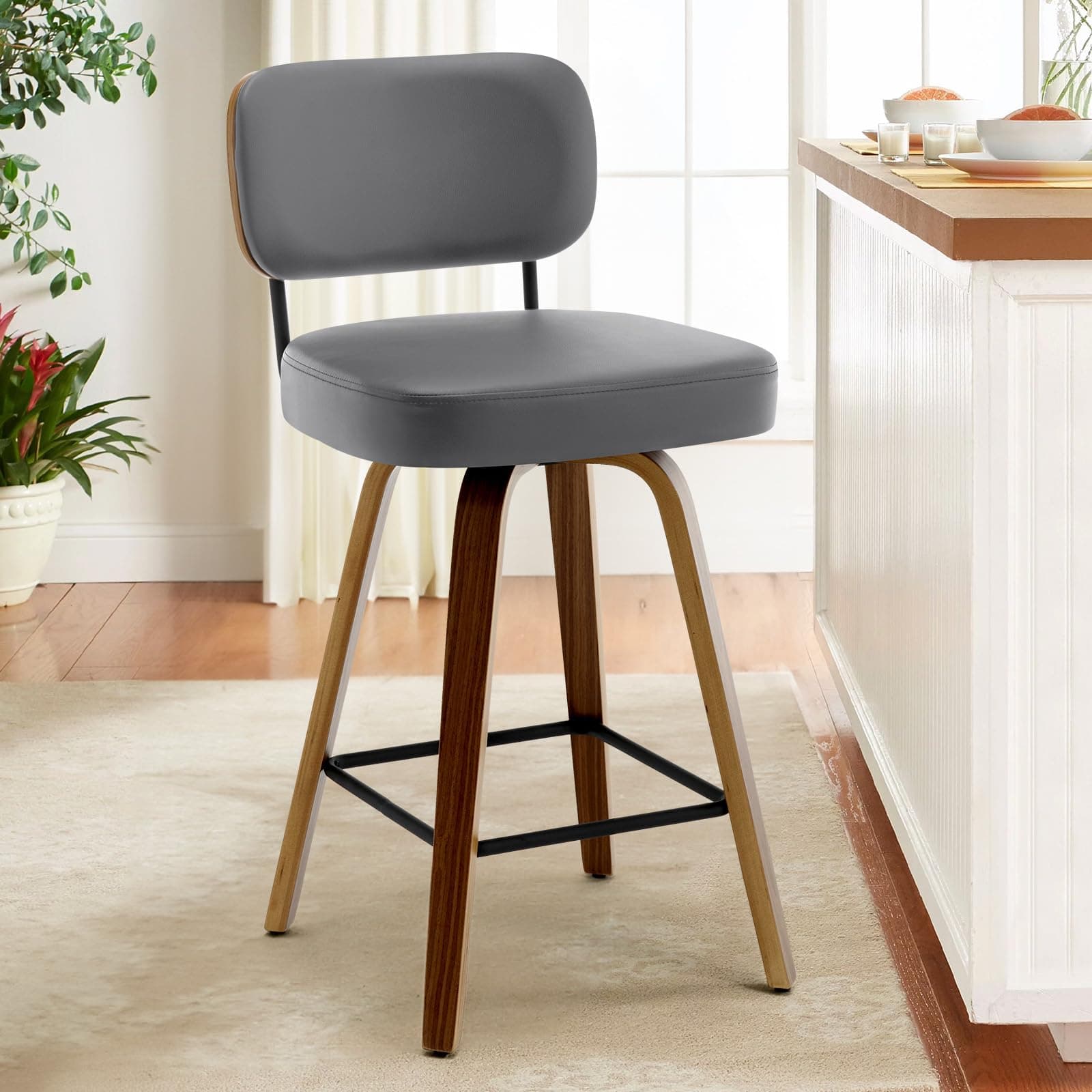 Bekrvio Tabouret de bar pivotant à 360° avec dossier en rotin (1 pièce, 150 kg, hauteur d'assise 65 cm, chaise de bar, chaise de bar, tabouret de bar, tabouret de comptoir moderne pour cuisine et