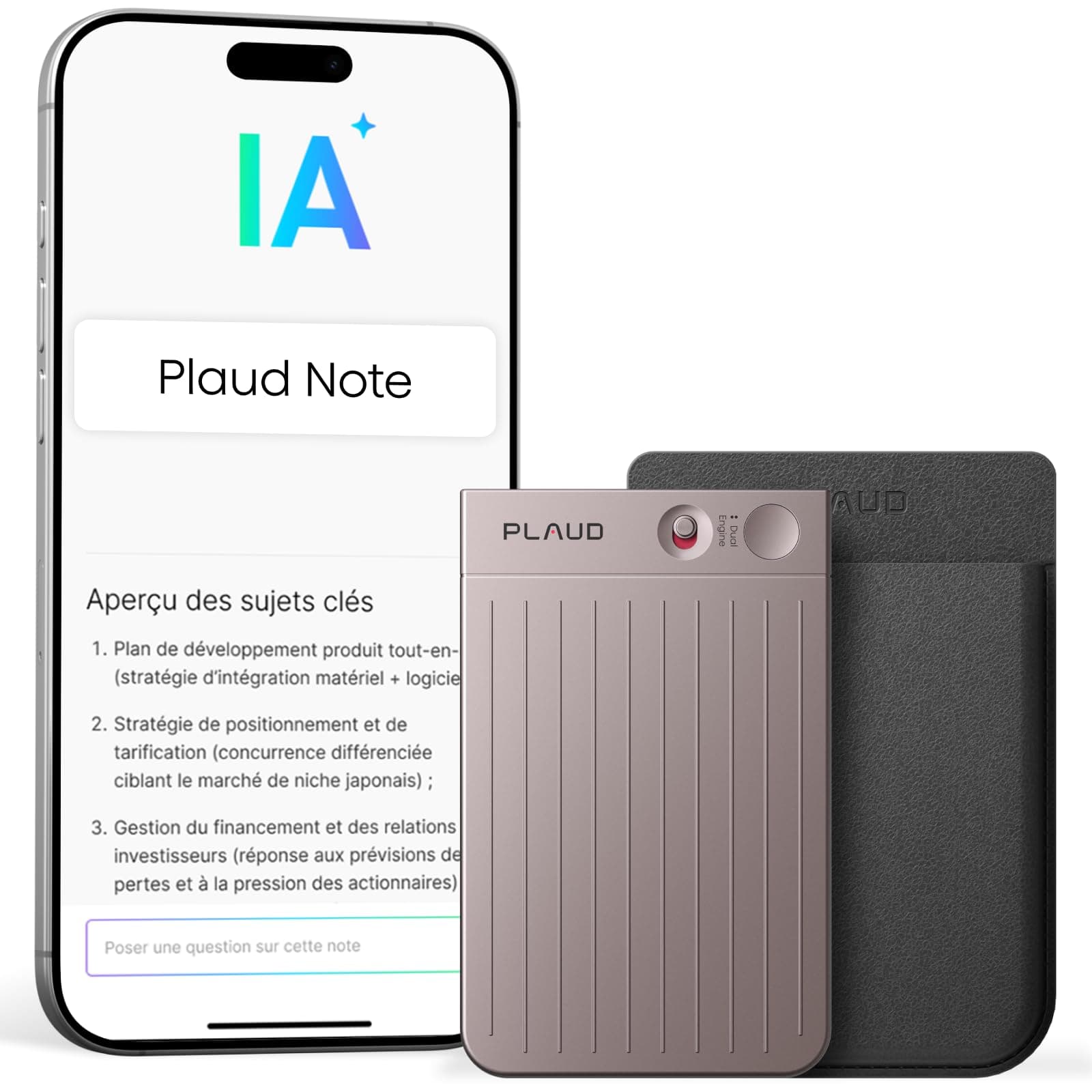 Plaud Note Enregistreur Vocal IA avec Étui Dictaphone Enregistreur Vocal Numérique Contrôle par App Transcription et Résumé IA Prise en Charge de 112 Langues Conçu pour Conférences Réunions Appels