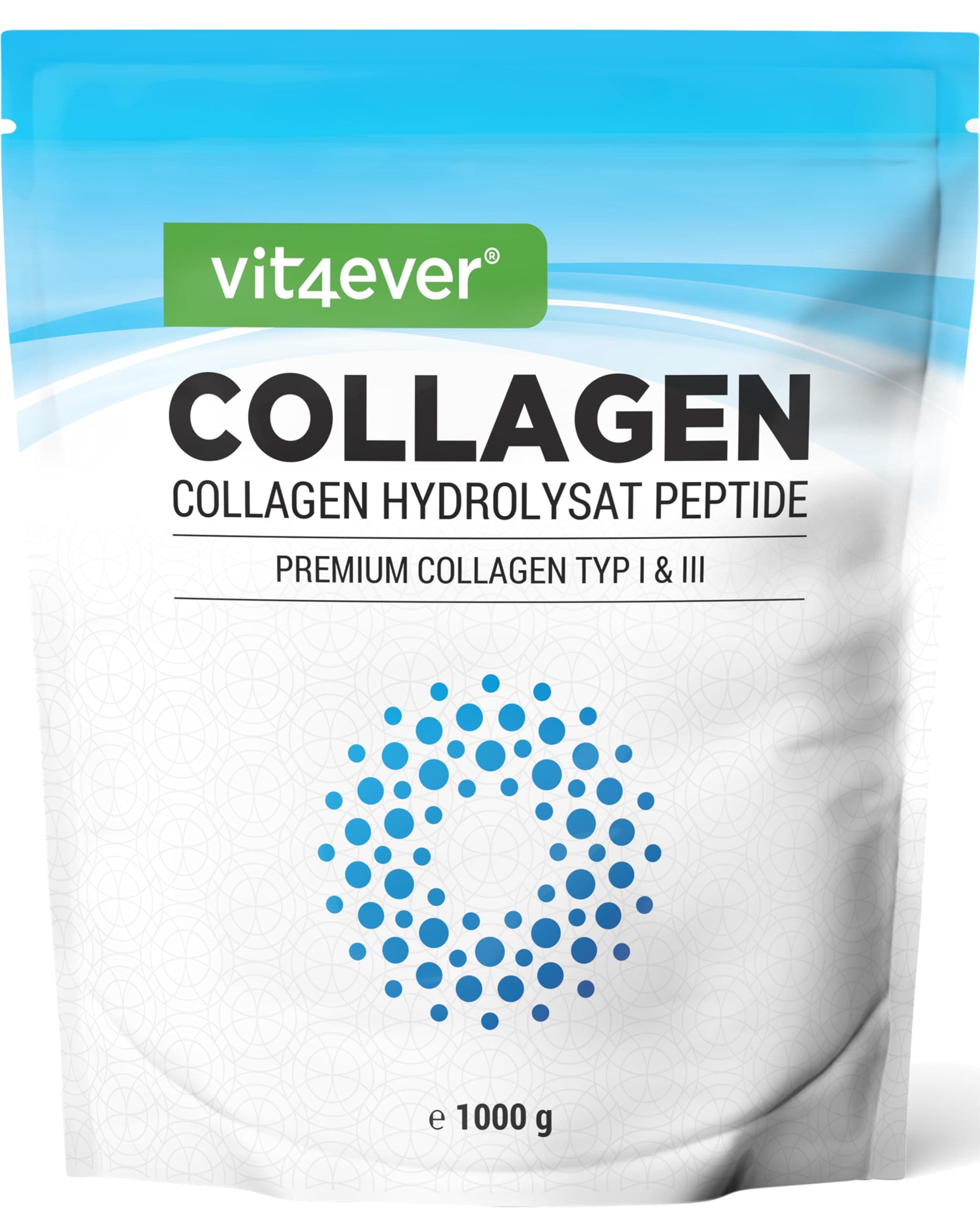 Colágeno en Polvo 1000 g - 100% Péptidos hidrolizados de Colágeno Bioactivo - Tipo 1 y 3 - Sabor neutro - Sin aditivos
