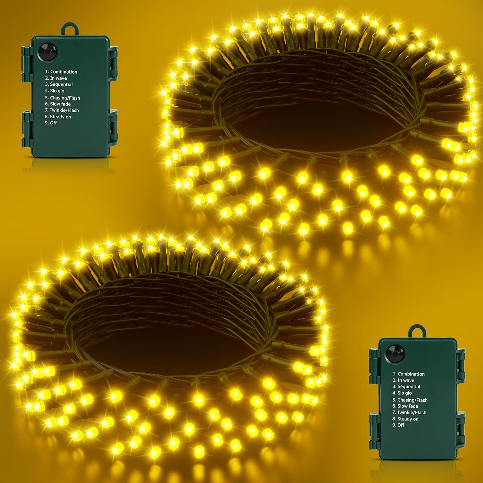 Buudala Set da 2 Luci Albero Di Natale a Batteria, 5M 50 LED Stringa Luci Impermeabile con Scatola Batteria Verde Scuro - 8 Modalità, Timer, Bianco Caldo per Interni/Esterni, Festa, Giardino, Natale