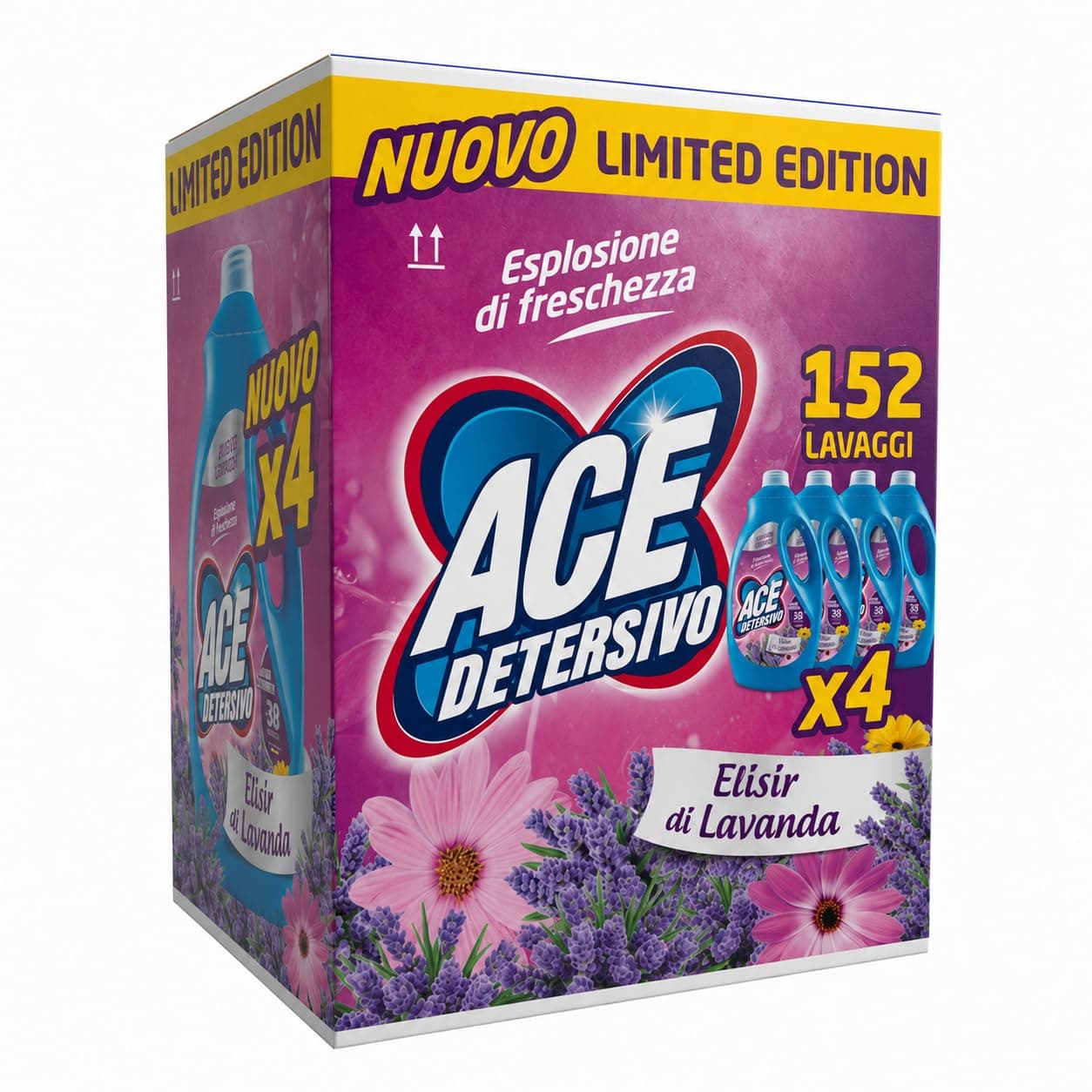 ACE Detersivo Igienizzante Lavanda – Detersivo Liquido Lavatrice, Rimuove Macchie e Sporco, Igienizza Tessuti, Bucato Pulito e Fresco anche a Freddo, Formula Efficace e Profumo Duraturo, 152 lavaggi
