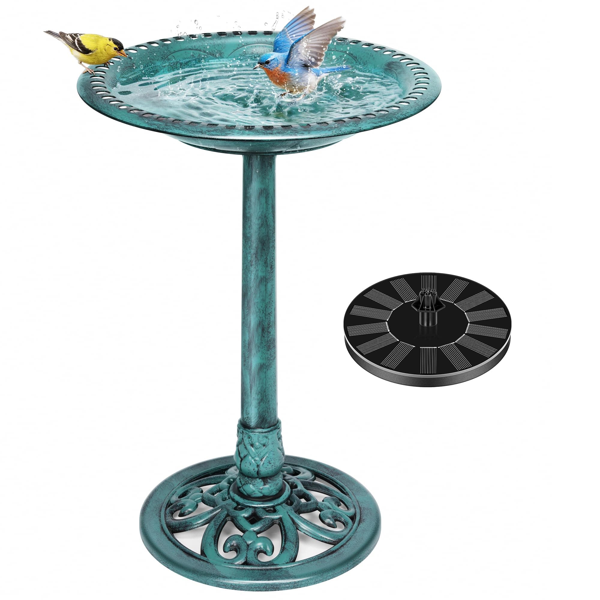 VIVOHOME Bain d'oiseaux avec Fontaine Solaire Bain d'oiseaux Antique pour l'extérieur Jardin Bol de Nourriture pour Oiseaux Sauvages Abreuvoir d'eau, Vert