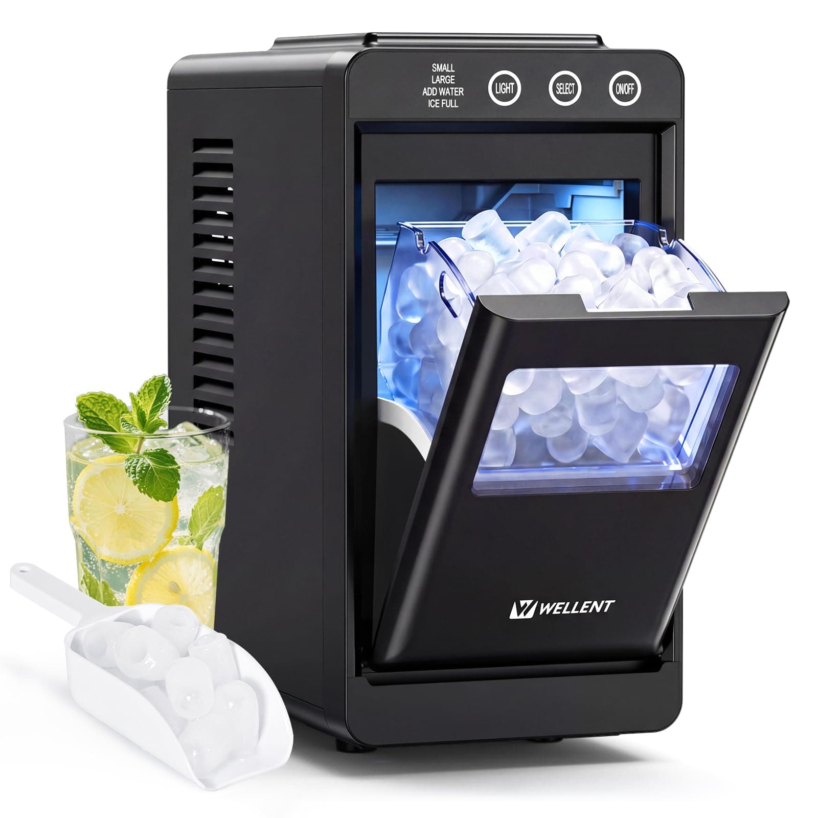 WELLENT Machine à Glaçons Comptoir - Production Rapide 12kg/24h & Glaçons en 6 Min - Design Gain de Place Silencieux - Idéale pour Canicule, Cuisine, Bar et Bureau (Acier Inoxydable)