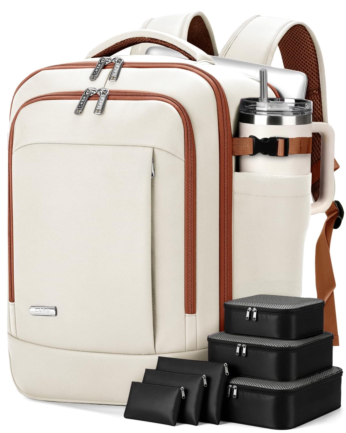 Lekespring Mochila 40x30x20 (24L), con Compartimento Húmedo y 6 Bolsas Organizadoras - Negocios y Escuela - Beige