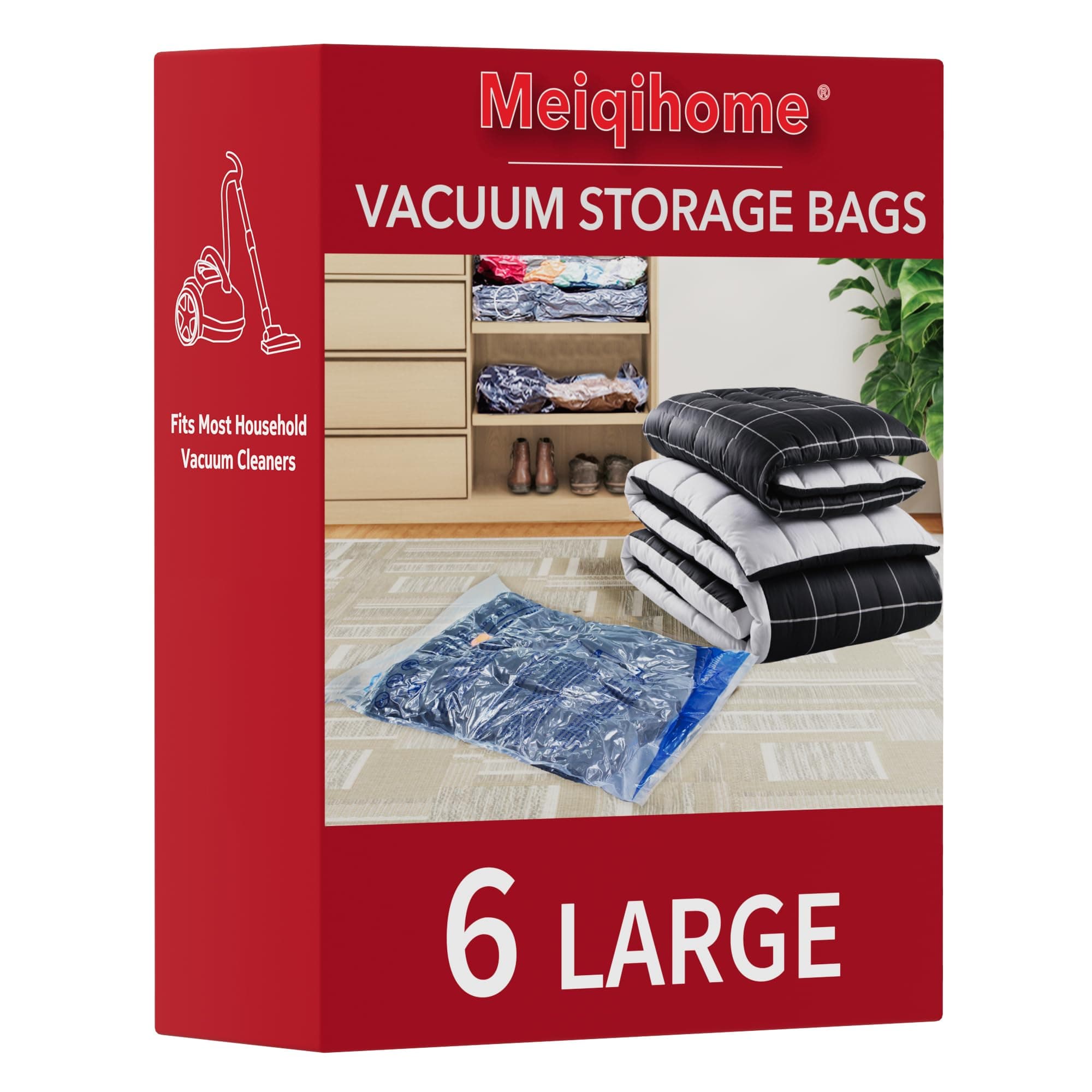MEIQIHOME Lot de 6 Sacs Sous Vide Large pour Vêtements, Sacs Réutilisables Gain de Place pour Voyage et Maison