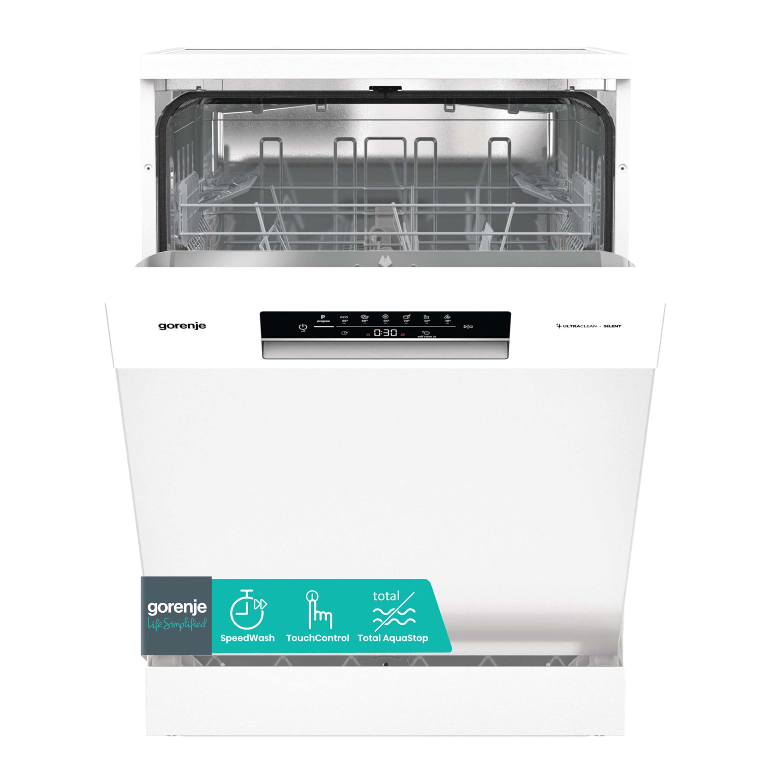 Gorenje GS642E90W Freistehender Geschirrspüler, 60 cm, 13 Maßgedecke, Total AquaStop, vollständiger Überlaufschutz, Hygiene Programm, SpeedWash Funktion, Selbstreinigung,White, Stainless Steel