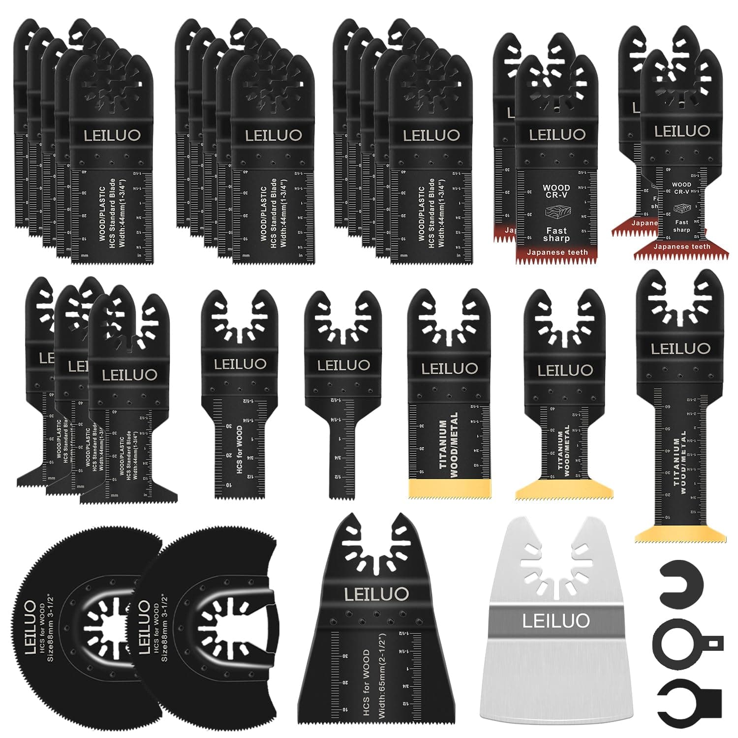 LEILUO Lot de 34 Accessoires Oscillants Pour Outils Multifonctions Pour Clous en Bois Fixations Universelles Avec Sac De Rangement Compatibles Avec DeWalt Makita Dremel et plus encore