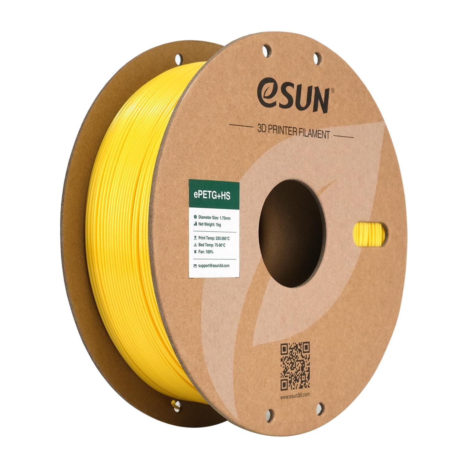 eSUN PETG Filamento 1.75mm, ePETG+HS Filamento de Alta Velocidad, Precisión Dimensional +/- 0.05mm, Carrete de 1KG (2.2 LBS) para Impresión 3D Rápida,Amarillo Sólido