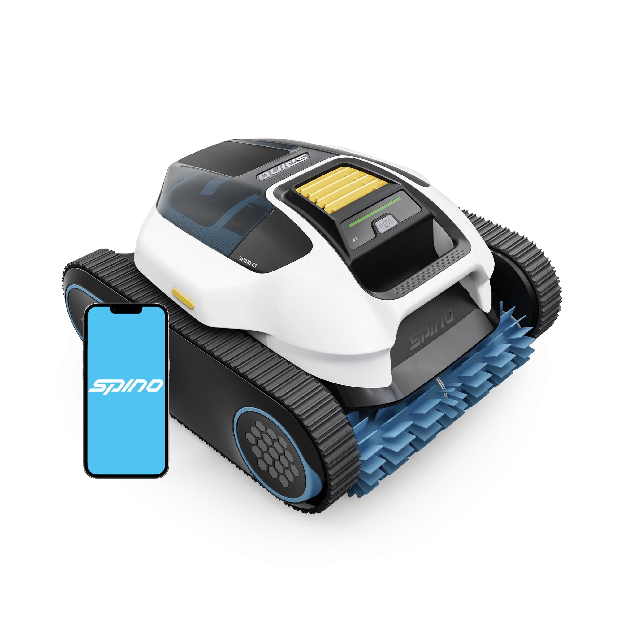 SPINO E1 Robot Piscine Fond et Parois, Ligne d'eau, Autonomie de 210 Min, Aspiration Puissante 21950 LPH Max, 5 Modes, Navigation Trajet SmartArc, App, Idéal pour Piscines 150㎡