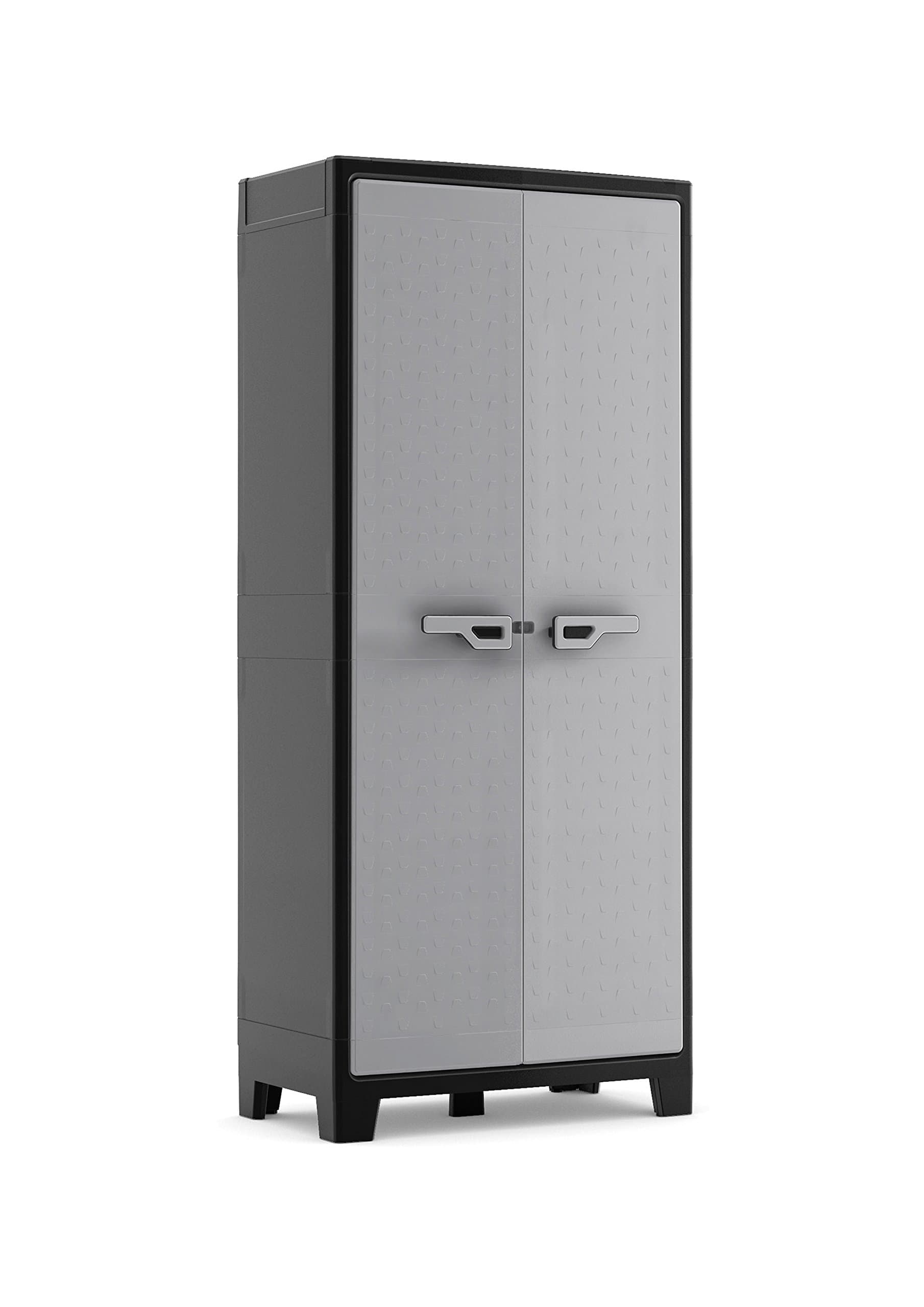 Keter Armoire Haute Titan - Armoire de Rangement en Résine - Étagères Modulables, Pieds Réglables, Charnières Métalliques - Cuisine, Garage, Atelier, Placard - 80 x 44 x 182cm - Noir/Gris