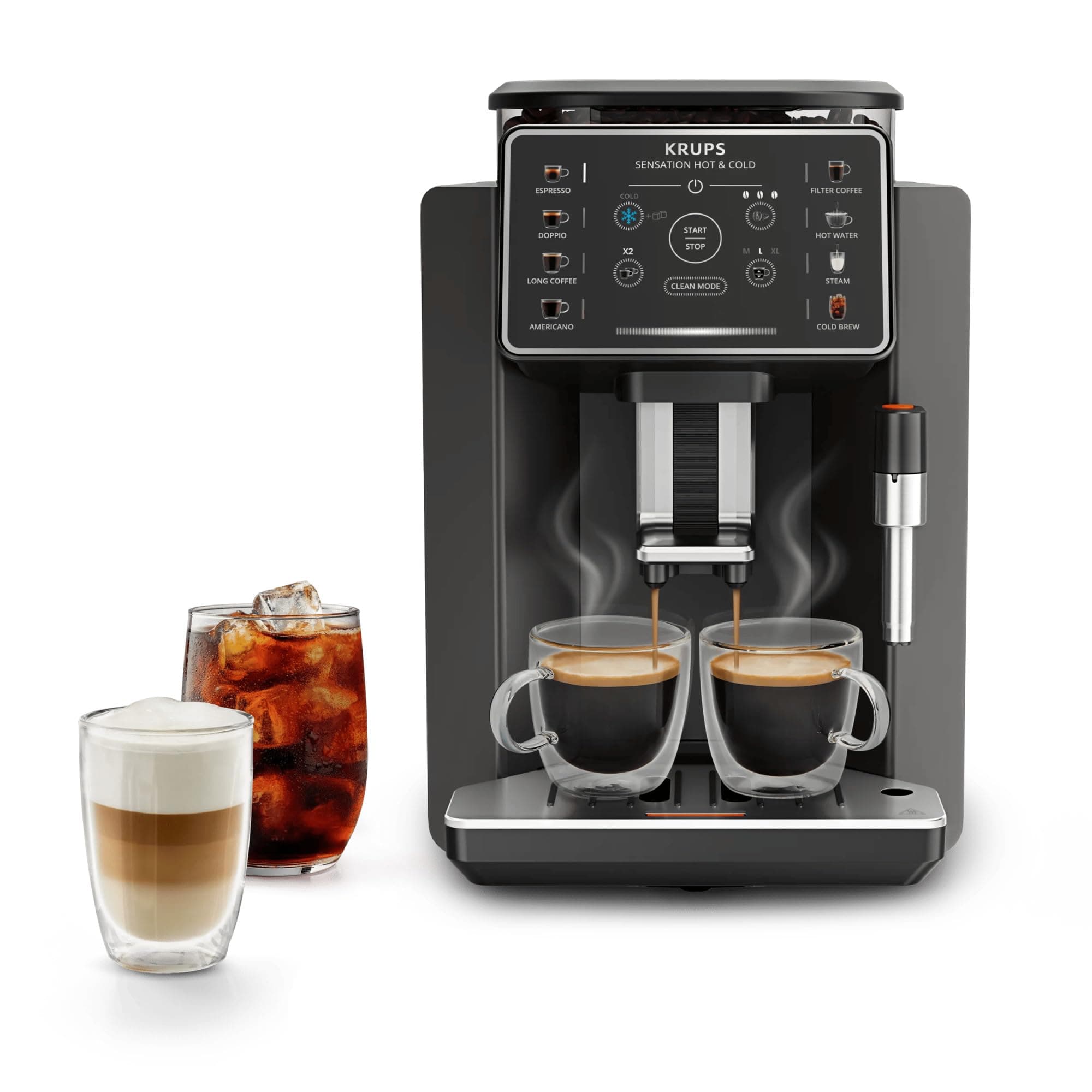 KRUPS Sensation Hot & Cold, Machine à café Grains, 12 Recettes, Cold Brew | Panneau de Contrôle Intuitif, EA913HE0