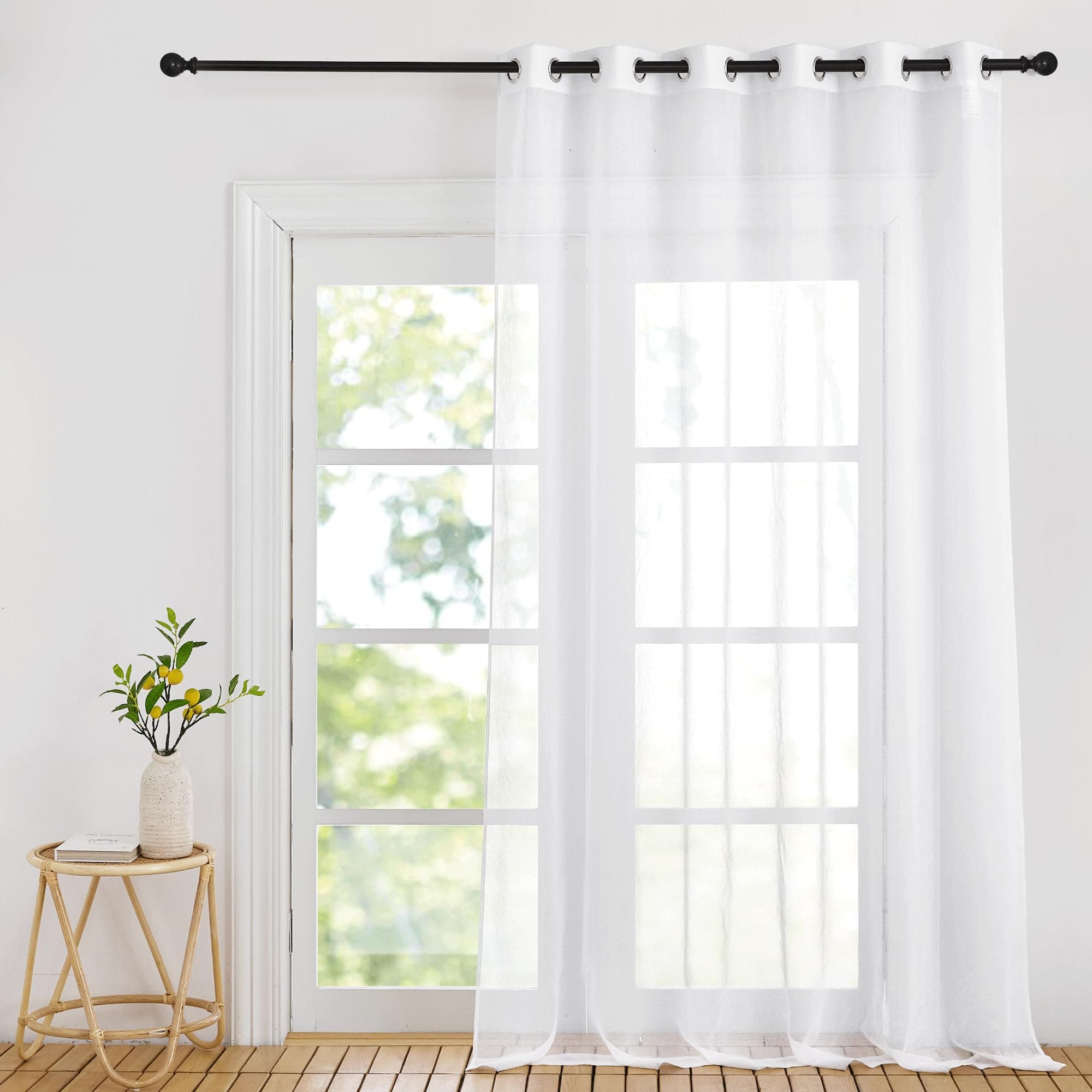PONY DANCE Rideaux Voilage Grande Largeur - Voilages Blanc avec Œillets pour Salon Maison Chambre Fenêtre Draperies Intérieurs Semi-Transparent, Largeur 200 x Hauteur 220cm, Lot de 1