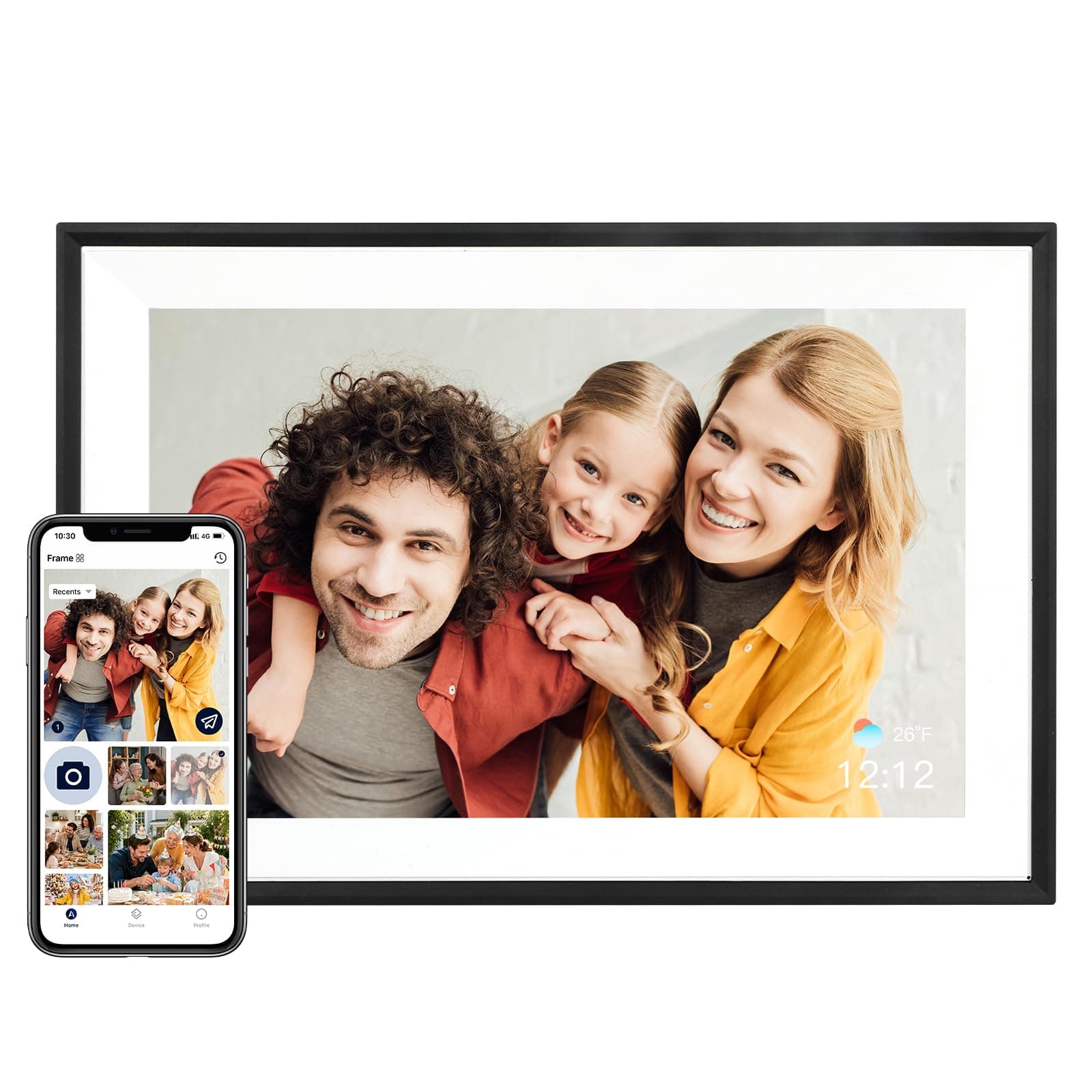 AEEZO Marco de Imagen Digital WiFi 32GB de Memoria, Pantalla táctil IPS 1280 * 800, Modo Dormitorio, Marco de Imagen Digital, Carga rápida de vídeos y Fotos a Distancia con el Software AiMOR (Negro)