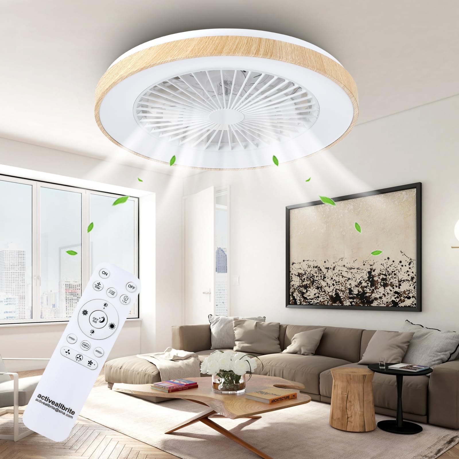 activeallbrite Ventiladores de techo, Motor DC 20W, Velocidad del Viento ajustable con Control Remoto, Adecuado Dormitorio, Habitación infantil.