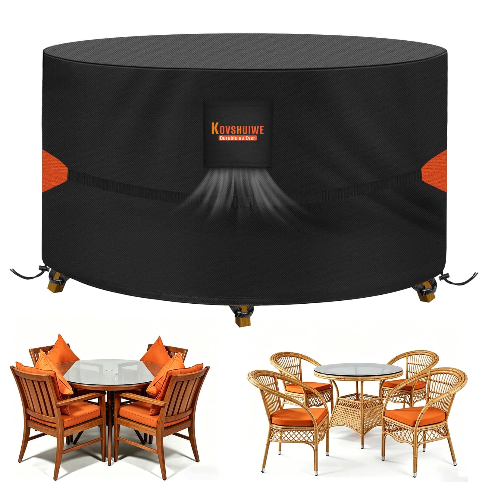 Kovshuiwe Ø128x71cm Telo Copritavolo Tavolo da Esterno Rotondo,Copertura per Tavolo Rotonda da Terrazza Impermeabile,420D Oxford Tessuto Tavolo Giardino Tondo,Copertura Tavolo Esterno Rotondo
