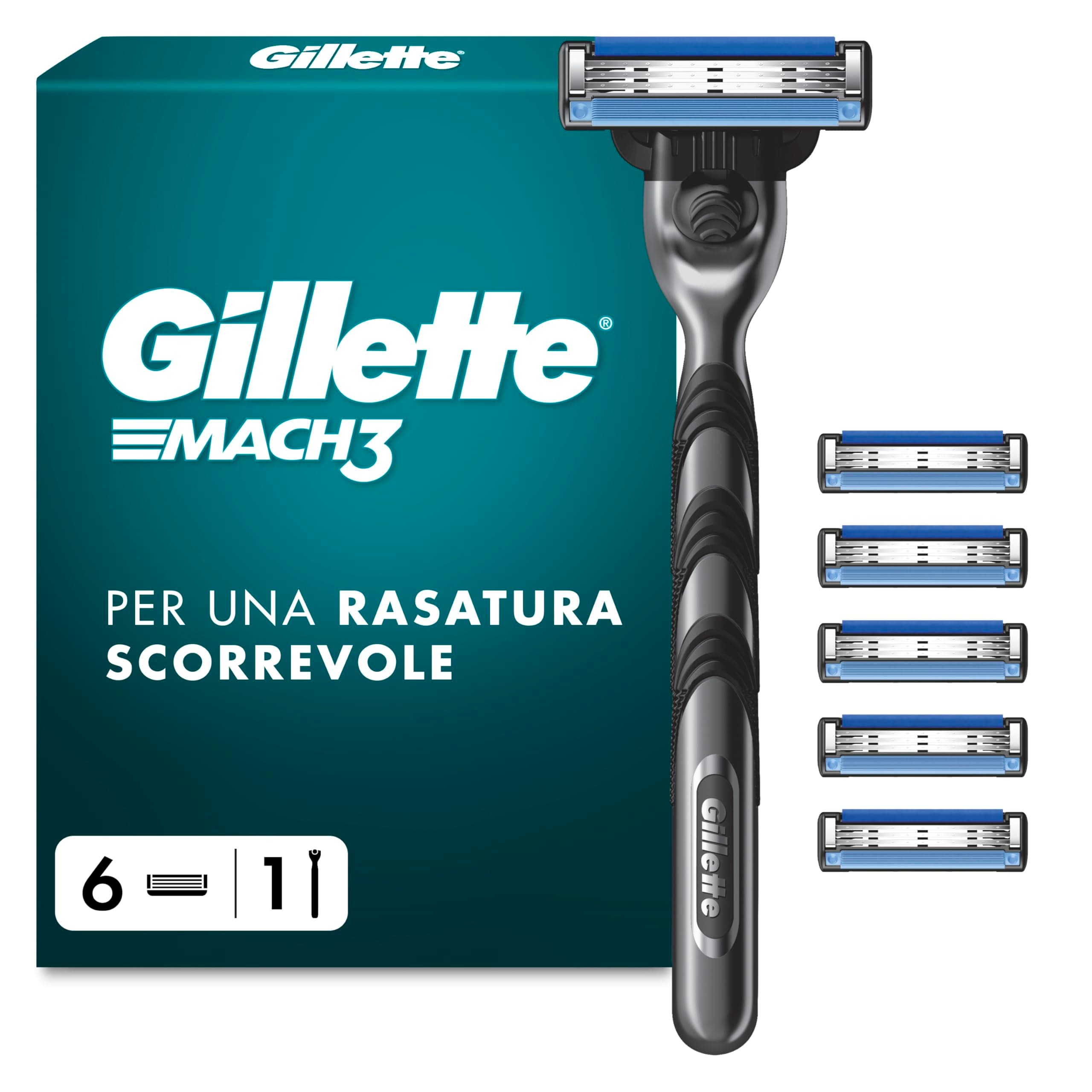 Gillette Rasoio Uomo Mach3 a 3 Lame, 1 Manico + 6 Lamette Barba