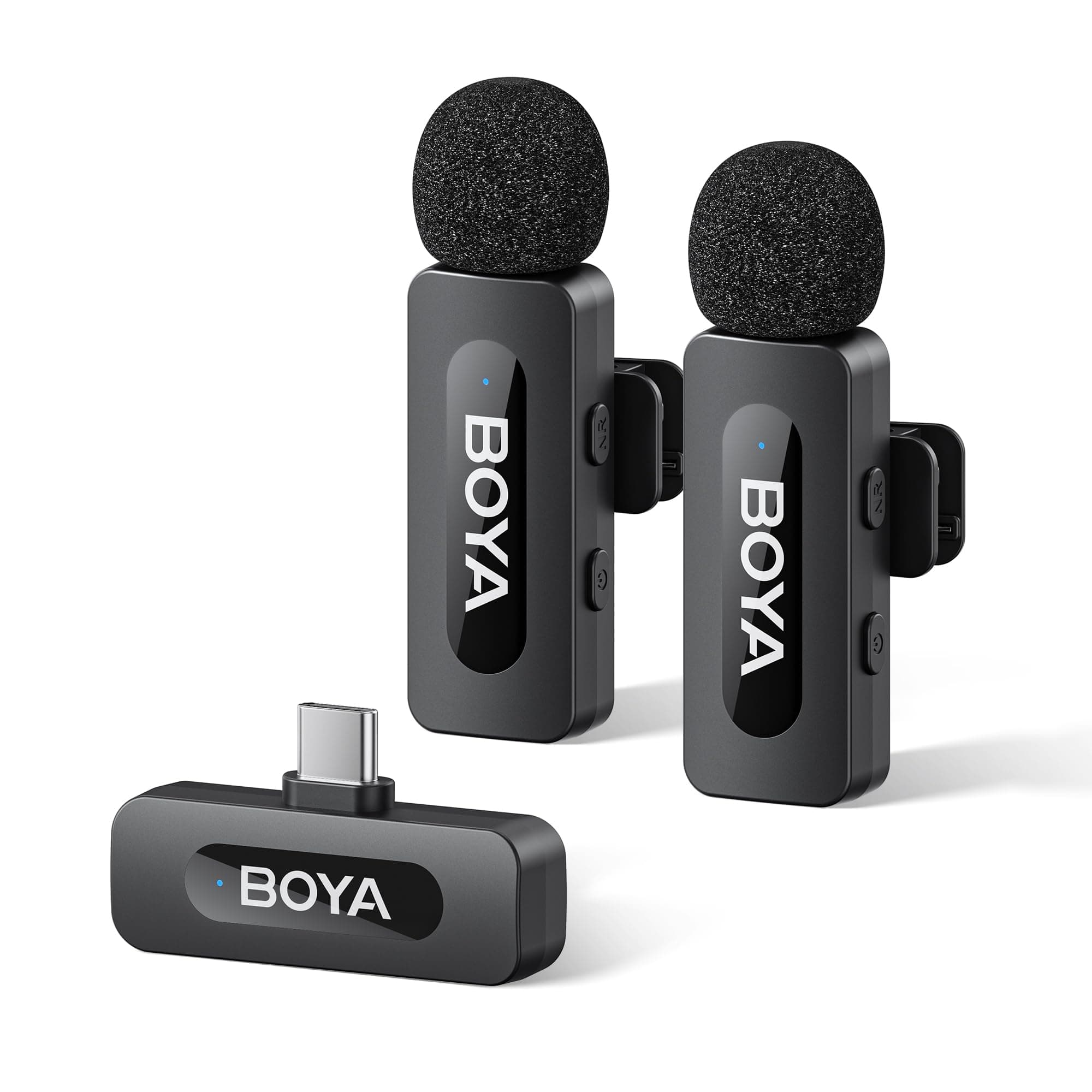BOYA BY-V20 Microphone sans Fil pour iPhone 15/16, Android, Mini Micro, 48 kHz/16 Bits, 9h D'utilisation, Suppression du Bruit, Micro Cravate USB-C, Mode Muet, Micro Cravate sans Fil à Clip 360°