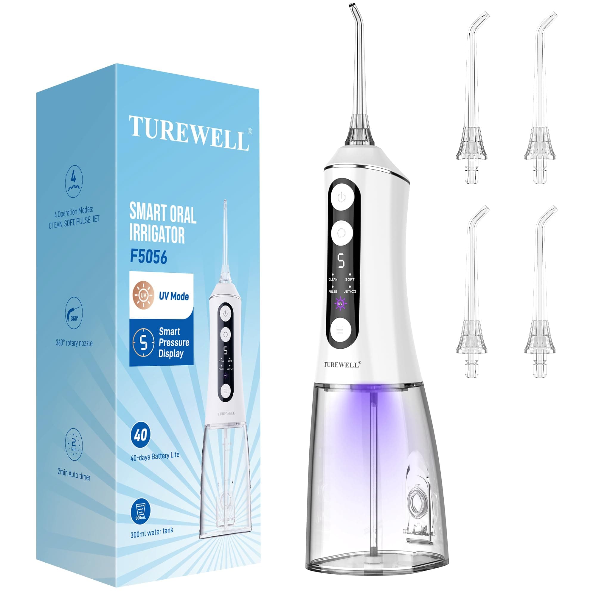 TUREWELL Water Flosser with UV Mode, Portable Oral Irrigator for Teeth
