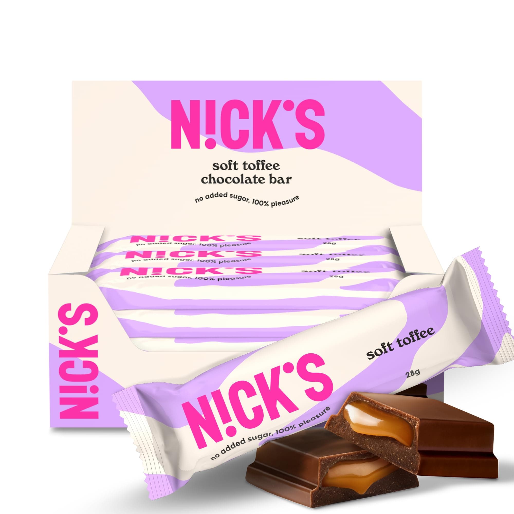 NICKS Soft Toffee Barritas Keto Chocolate Caramelo 110 Calorías, 3,5 Carbohidratos Netos Sin Azúcar Añadido Low Carb Dulces Chocolatinas Sin Gluten (15x28g)