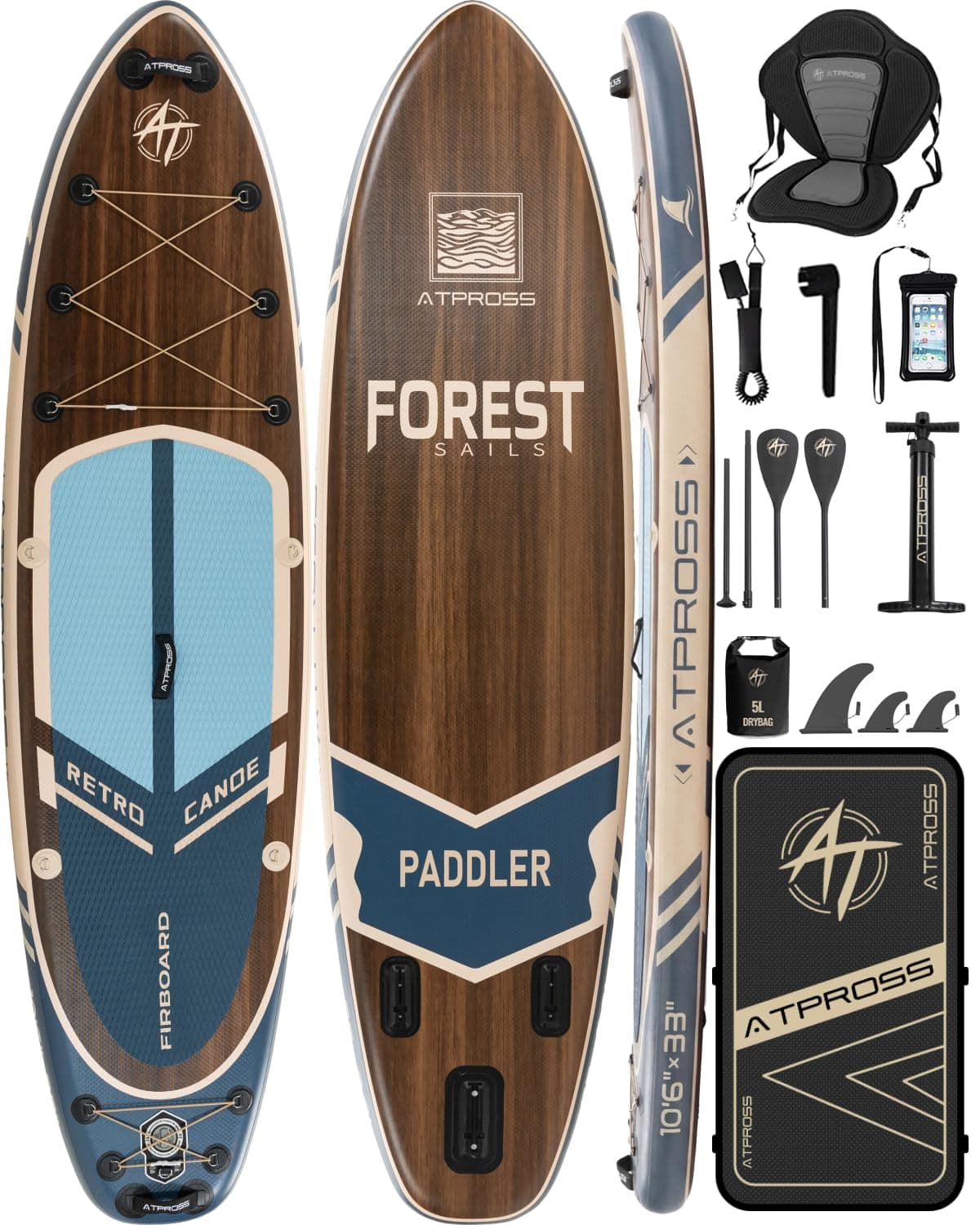 ATPROSS Tavola SUP Gonfiabile con Sedile Kayak e Accessori, 320x84cm Stand Up Paddle Extra Largo per 2 Persone, Portata 200kg, Canoa Gonfiabile 2 Posti Stabile e Antiscivolo per Mare e Surf