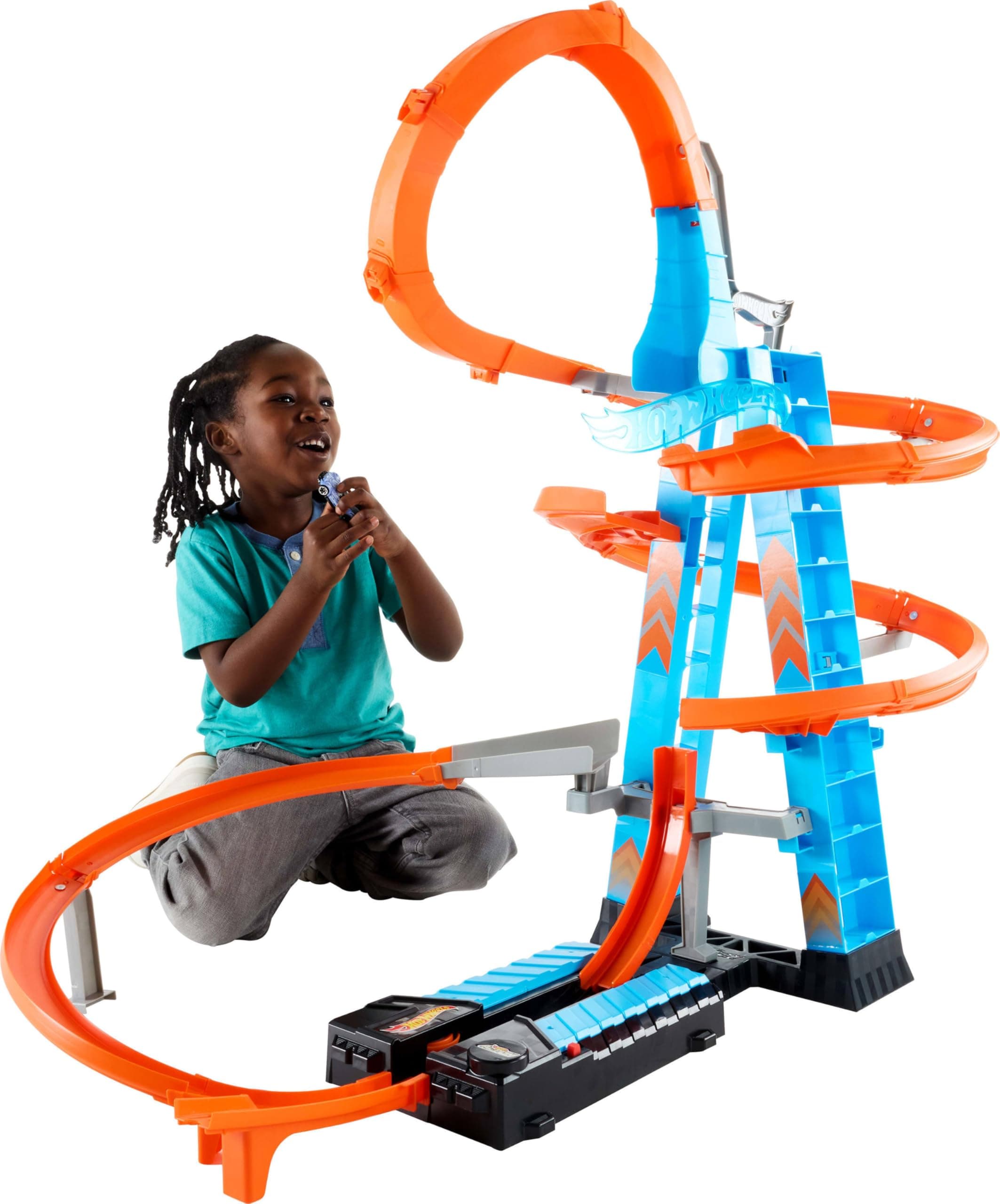 Hot Wheels - Pista y garaje para coches de juguetes, regalo para niños y niñas +5 años (Mattel GWT39), Embalaje sostenible