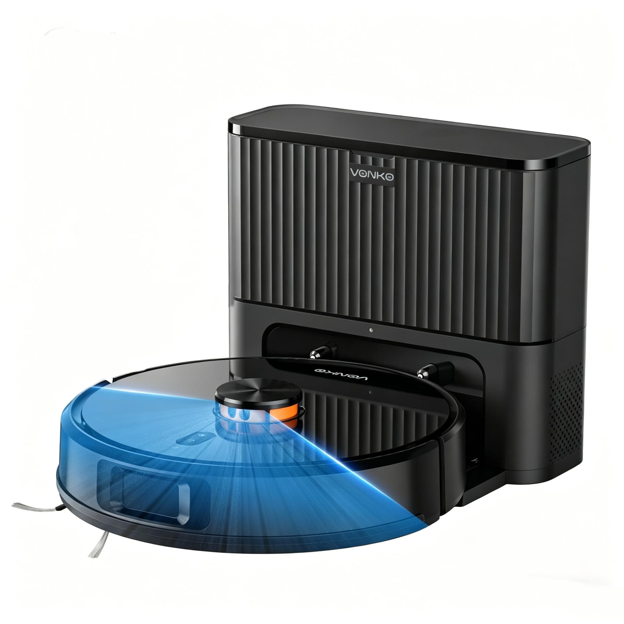 VONKO S6 Pro Robot Aspirateur Laveur avec Station de Vidage Automatique, 8000Pa, Navigation LiDAR 2.0, 180min Autonomie, Détection de Tapis, App & Alexa, Idéal Poils d’Animaux & Sols Dur,Noir brillant