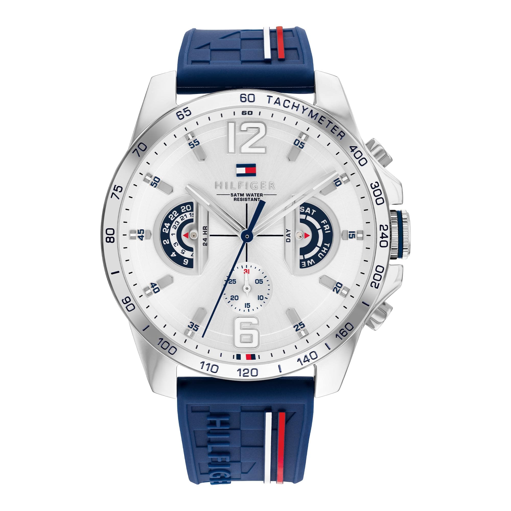 Tommy Hilfiger Orologio Analogico Multifunzionale al Quarzo per Uomo con Cinturino in Silicone, Acciaio Inossidabile o Pelle, Sottoquadranti per Giorno e Data, Resistente all'Acqua fino a 5ATM.