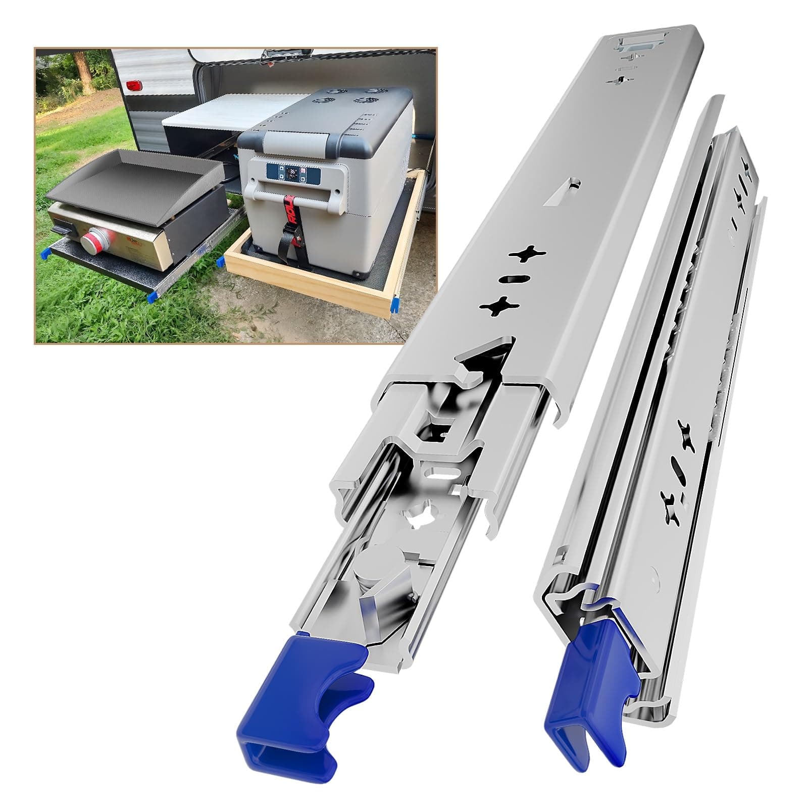 AOLISHENG Guias Correderas Para Cajones Con Freno 900mm Extensión Completa Para Trabajo Pesado Rieles Para Cajones 100 KG Capacidad Carga con cerradura 1 par (2 piezas)
