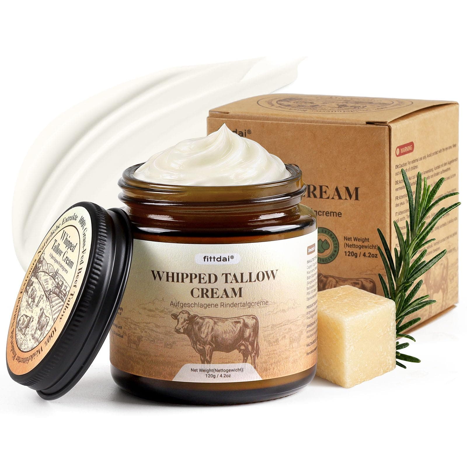 Crema de sebo de res hidratante para rostro y cuerpo 120 g – 100% grass fed, con ácido hialurónico, niacinamida y escualano, apta para todo tipo de piel, hidratación profunda, repara y refuerza la bar