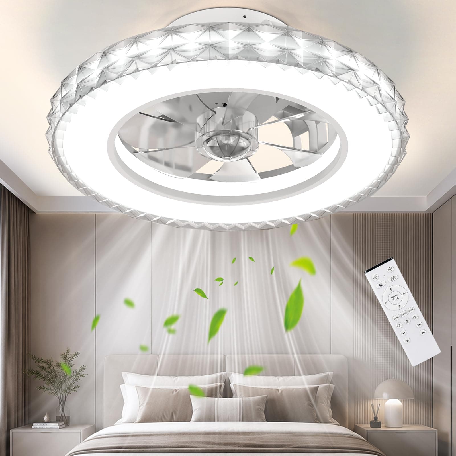 Ateroll Ventilatore da Soffitto con Luce Ø43.5CM, DC 25W LED 25W Dimmerabile 3CCT (3000K-4000K-6500K)+RGB, 6 Velocità, Timer, Memoria delle impostazioni, Adatto per Camera da Letto, Soggiorno