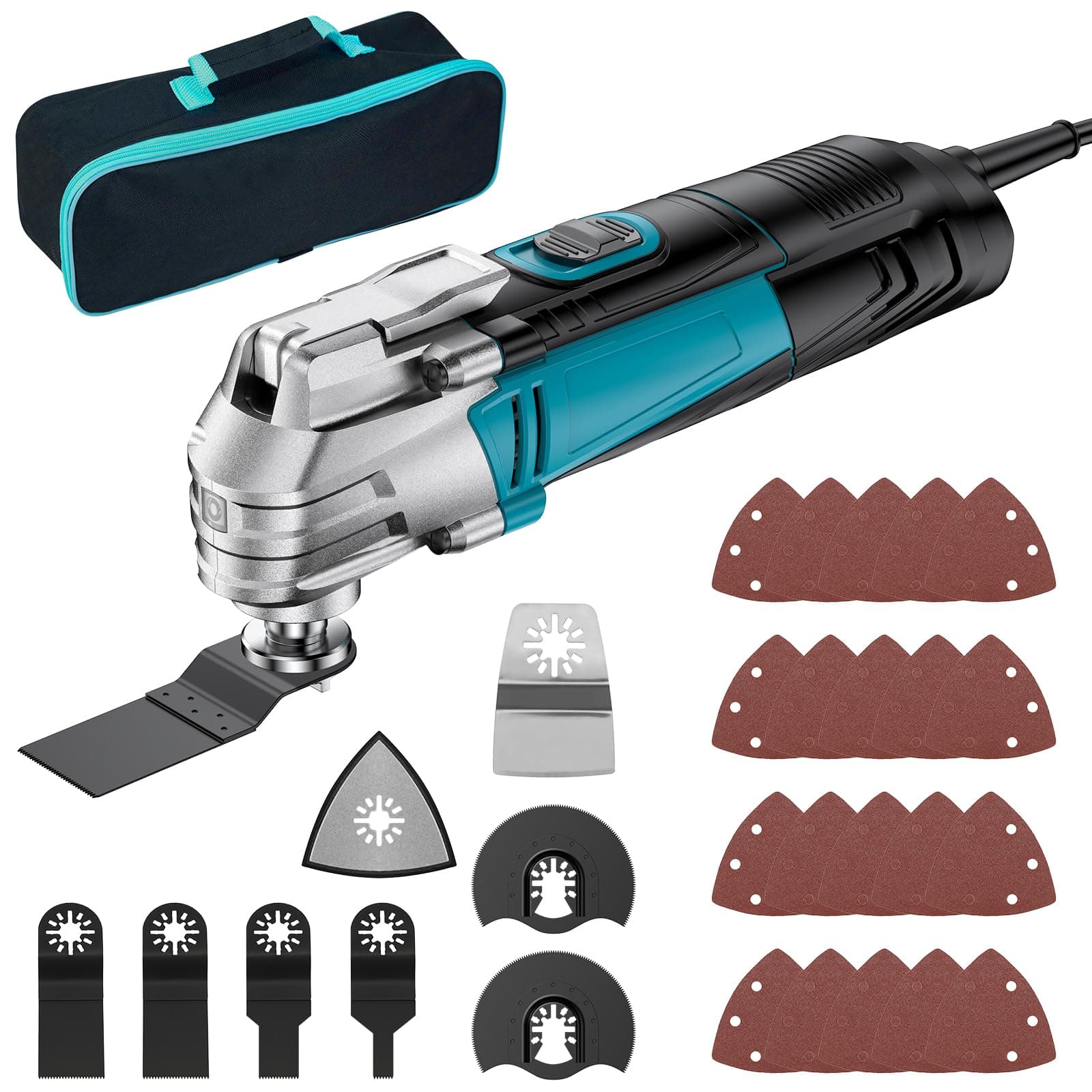 Multiherramienta Oscilante con 23 Accesorios, 300W Herramienta Multifunción con 10000-22000 RPM 6 Velocidades Variables,Ángulo de Oscilación 3⁰ Sierra Oscilante Multitool para Cortar, Tallar, Pulir