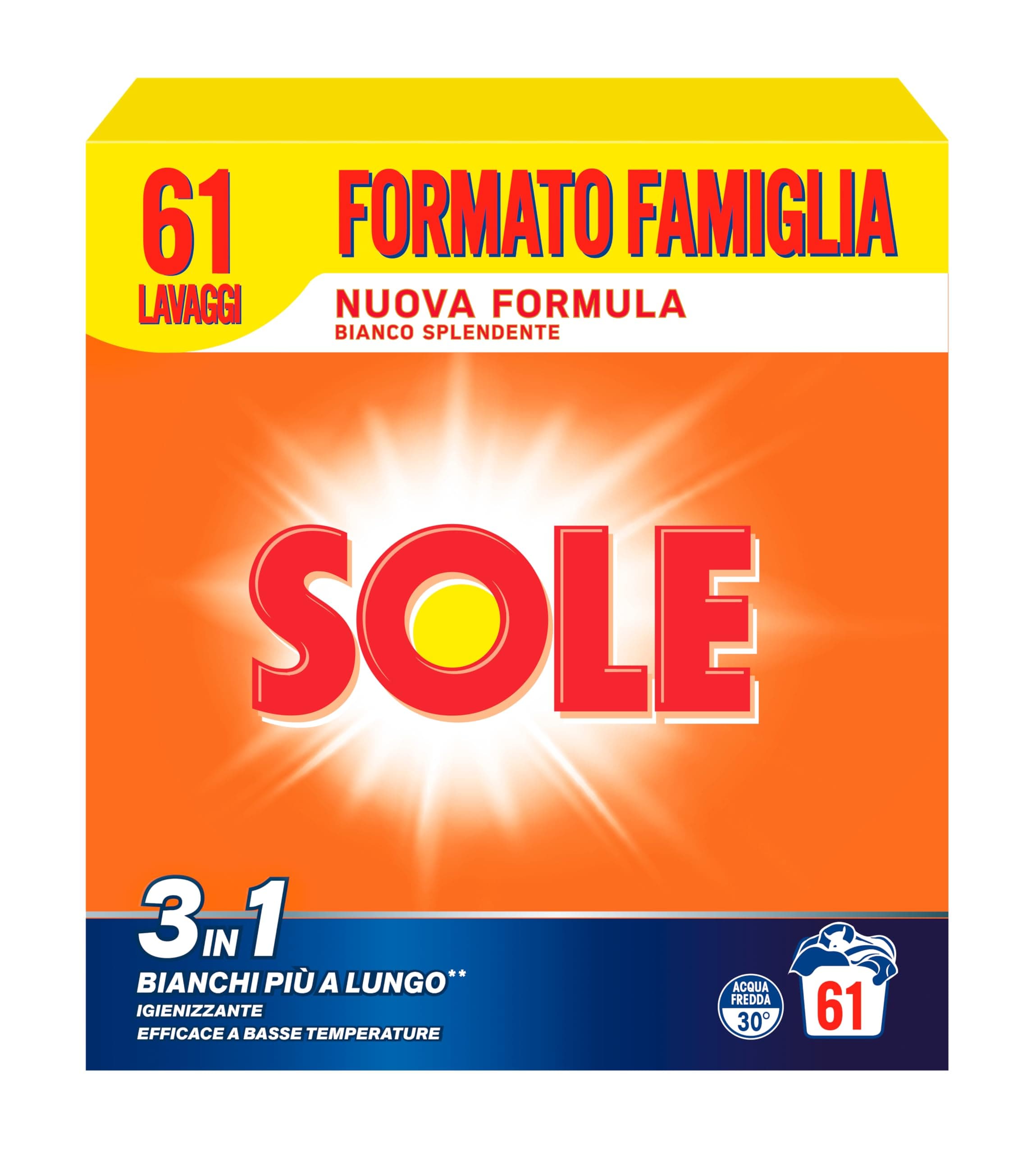 Sole Detersivo Lavatrice in Polvere Bianco Splendente 61 Misurini, 1 Confezione da 3,05 Kg