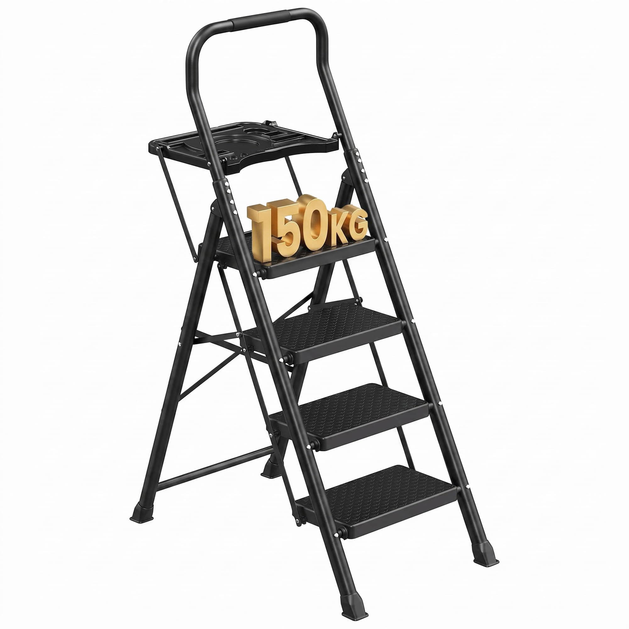 SONGMICS Escabeau en Acier, Marchepied Pliant à 4 Marches, Charge 150 kg | Charge Maximale 150 kg, pour Maison, Bureau, Jardin, 161 x 45,5 x 7,5 cm, Noir, Collection BRODY GSL204BZ01