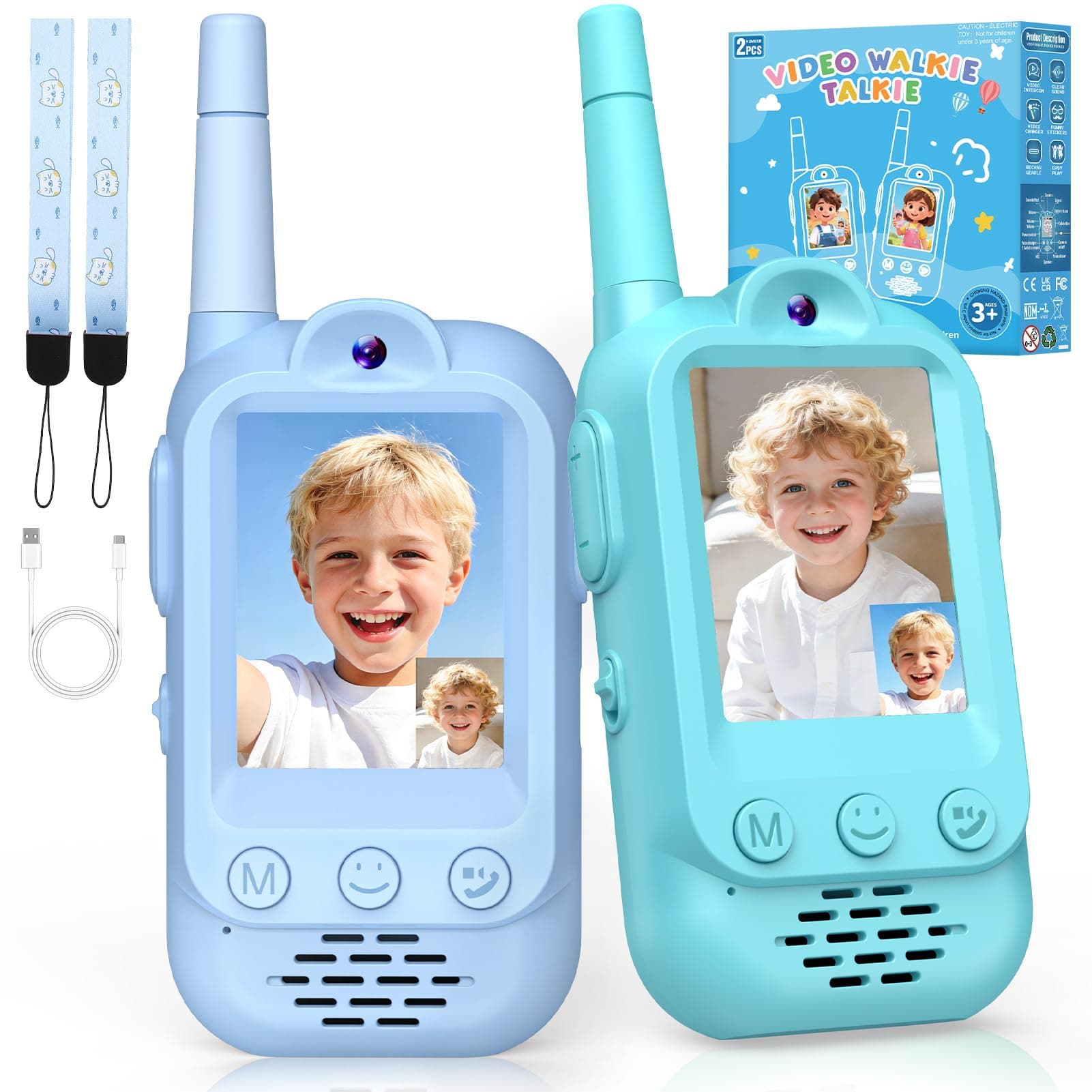 iKidiki Vídeo Walkie Talkie Niños Recargable, Juguetes Niños 3 4 5 6 7 8 Años Regalo Niño 3-8 Años Walky Talky Regalo Niño 3-8 Años Juegos Exterior para Niños Regalos de Pascua Cumpleaños