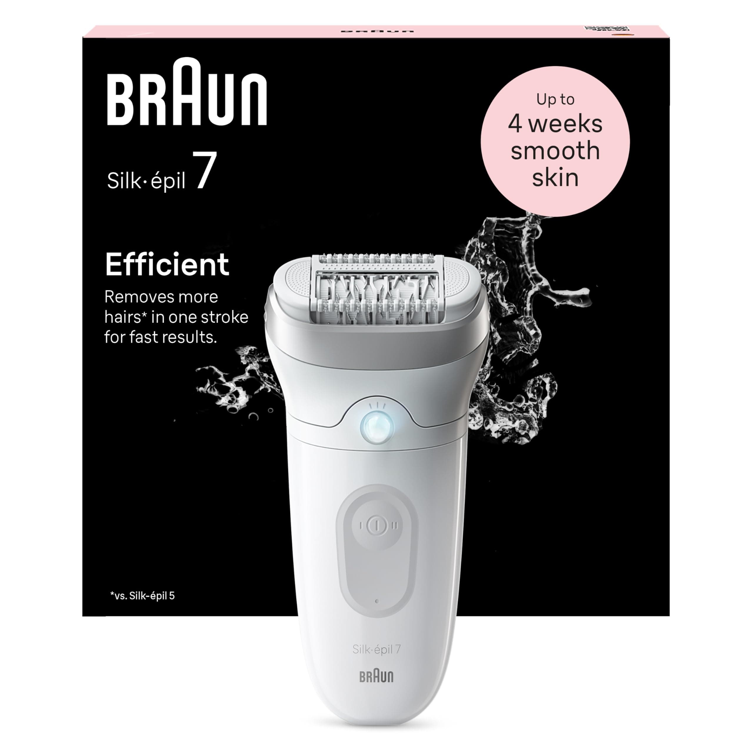 Braun Silk-épil 7 Epilierer Damen, Haarentferner für Langanhaltende Haarentfernung mit Breitem Aufsatz, Seidig-Glatte Haut, Ladyshaver, Wet&Dry, Wasserdicht, Made in Germany — 7-011, Weiß/Silber