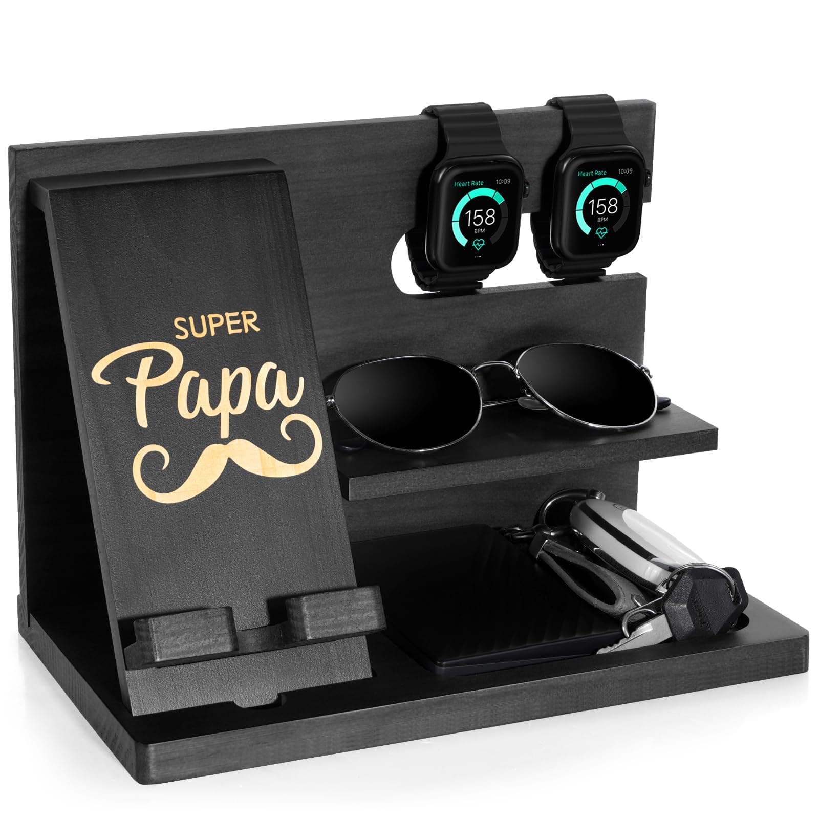 Idee Cadeau Fete Des Peres, Cadeau Papa, Organiseur de Bureau en Bois, Support de Telephone Bois, Fete des Peres Cadeau pour Papa Station d'accueil en Bois Organiseur de Table Cadeau Anniversaire Papa