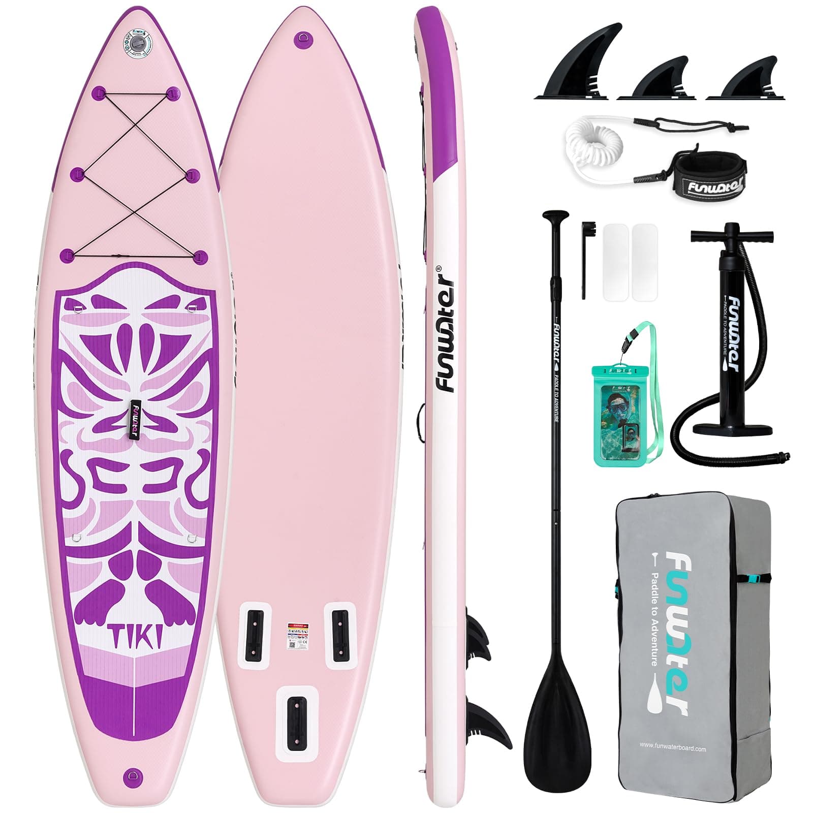 FunWater Tabla de Paddle Surf Inflable Sup Paddle Board con Remo Ajustable, Bomba de Mano, Antideslizante Eva Deck, Correa de Seguridad, para Adultos
