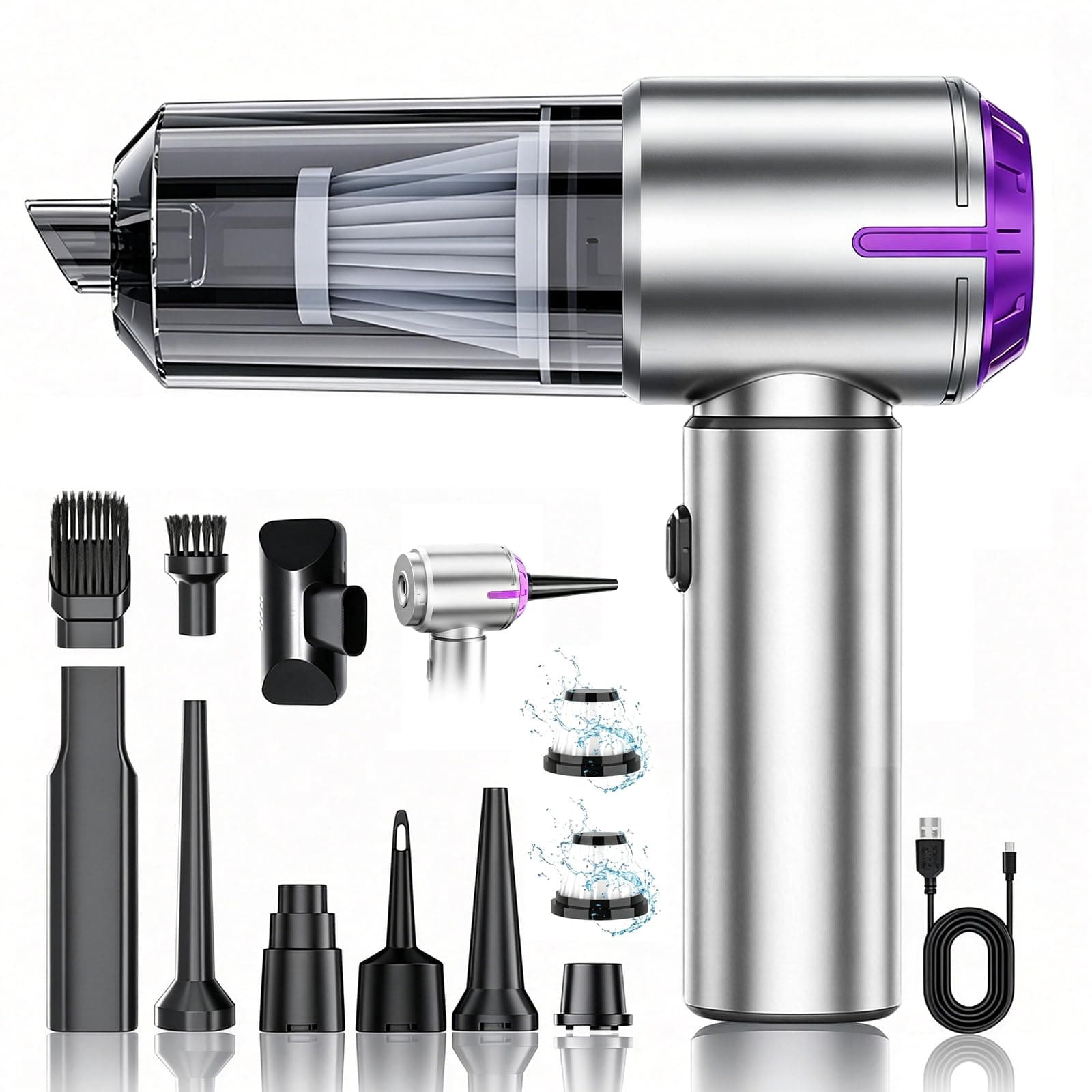 Aspirateur sans Fil de Voiture,Aspirateur à Main,Aspirateur de Voiture,27000Pa puissante Aspiration avec Animaux de Compagnie,4-en-1 Portable sans,Portable,pour Bureau,Voiture,Maison Scènes Diverses