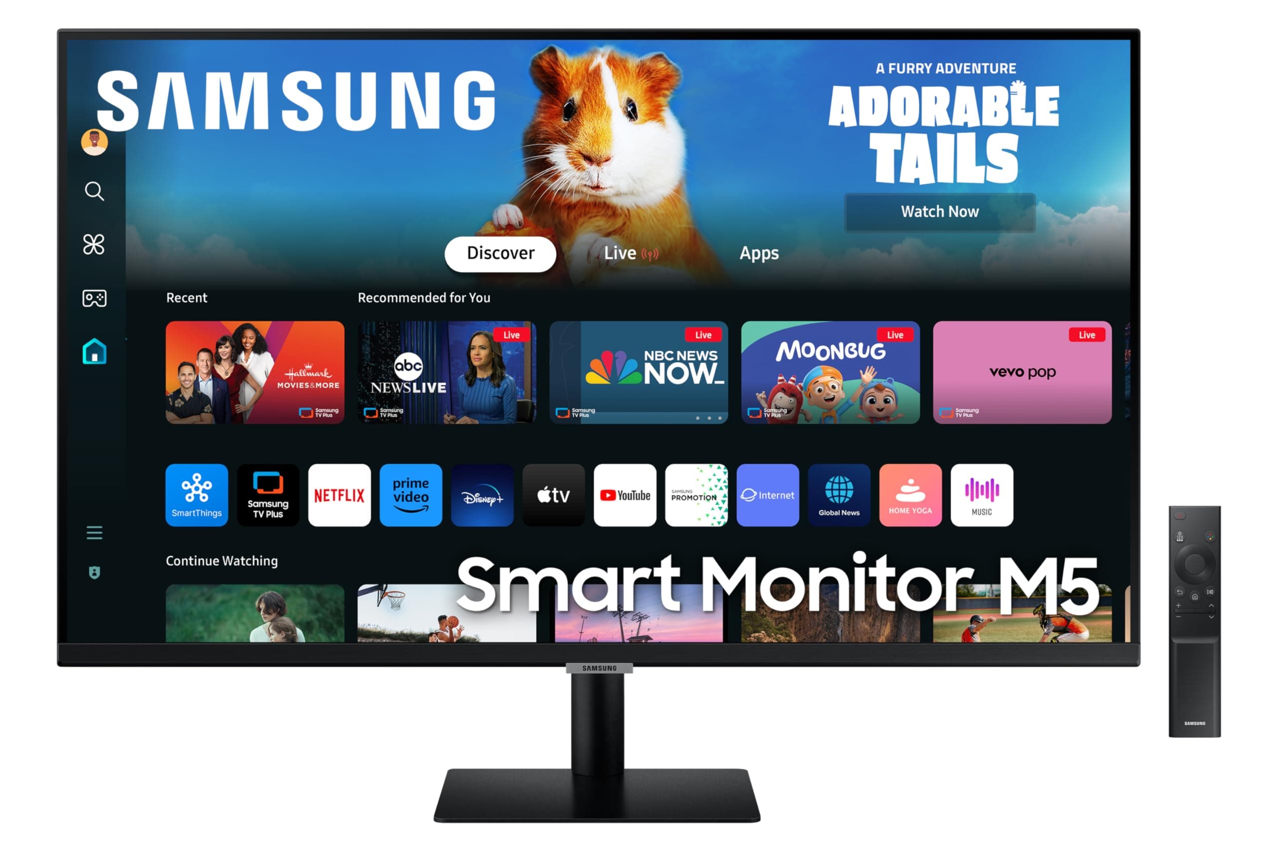 Samsung Smart Monitor M5 (S32DM502), Flat 32'', 1920x1080 (Full HD), Smart Hub con app di streaming, Office 365, Gaming Hub, Speaker integrati, Telecomando, WiFi, HDMI, USB