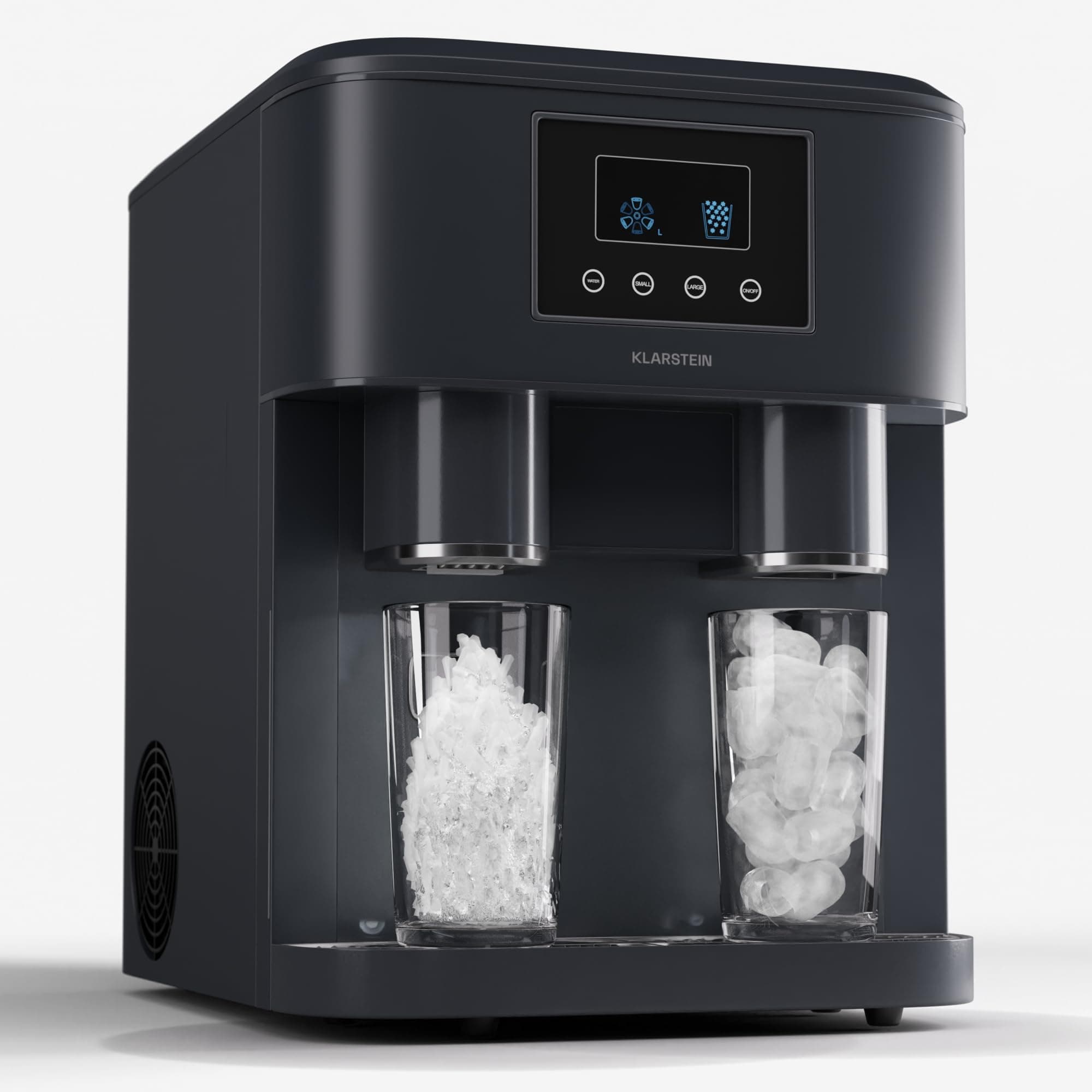 Klarstein Eiszeit Crush Machine à Glaçons Noir – réservoir 1,8 L, 15 kg/24 h, glaçons en 12 min, ~16/cycle | Glace pilée, écran tactile, alarmes