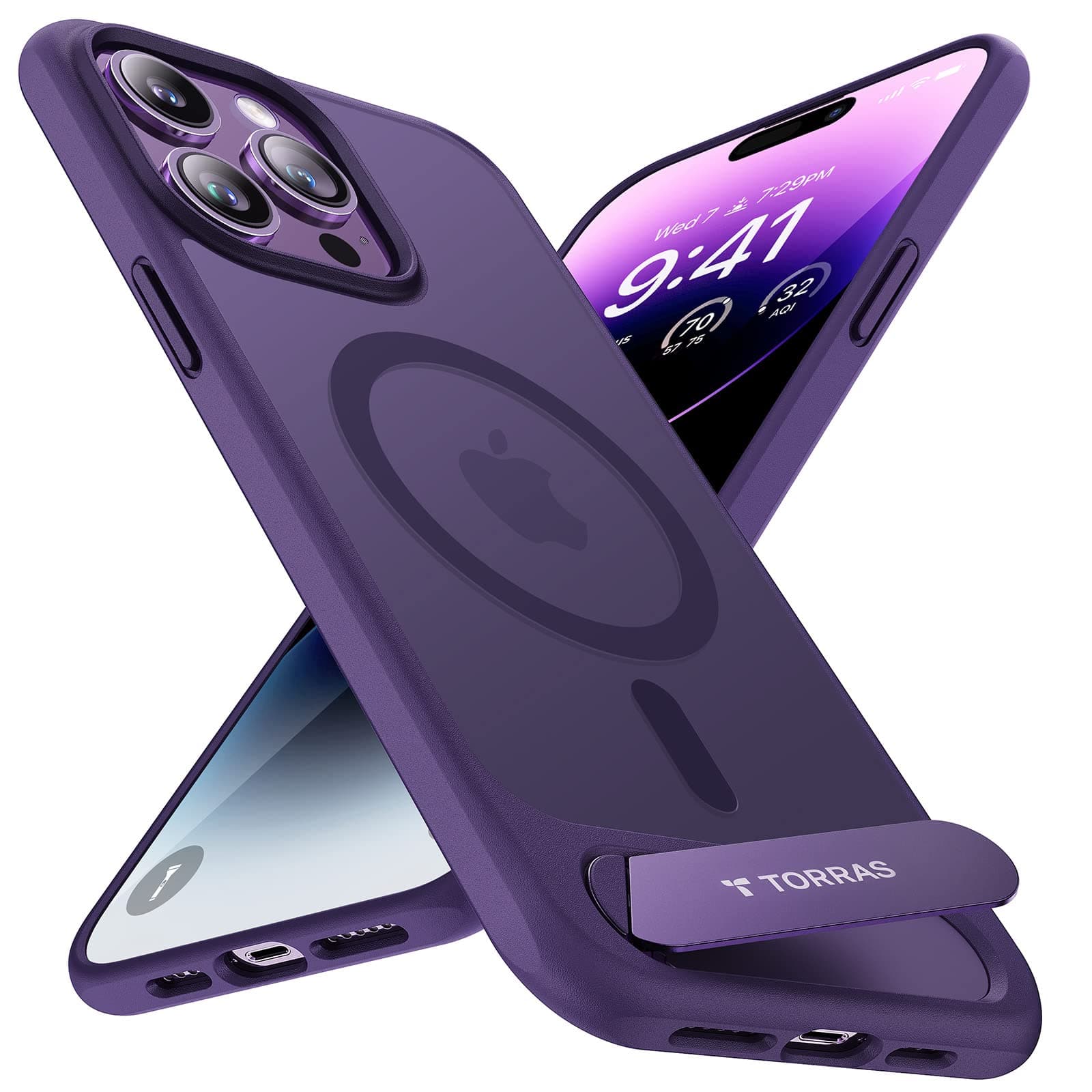 TORRAS Ostand L1 für iPhone 14 Pro Max Hülle für MagSafe Ständer Lila | Kapazitive Tasten, Titan-Flügelständer, 18 N Magnetkraft für MagSafe, 3,6 m Militärschutz.
