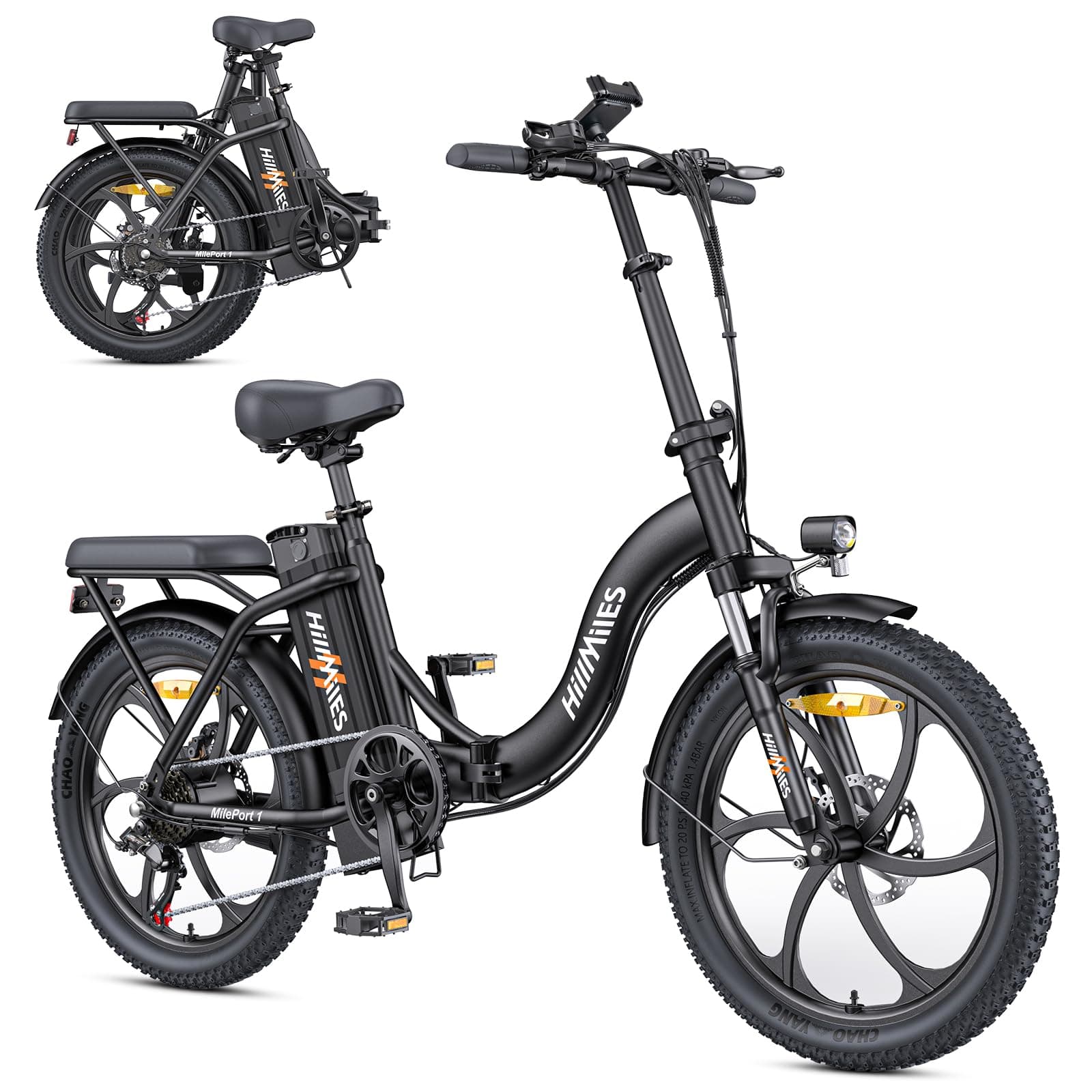 MilePort 1 Vélo Électrique Pliant Adulte, Autonomie 100 km,Pneus Fat 20×3.0 | VAE Idéal Ville & Trajets Quotidiens, Vitesse 25 km/h, 250W
