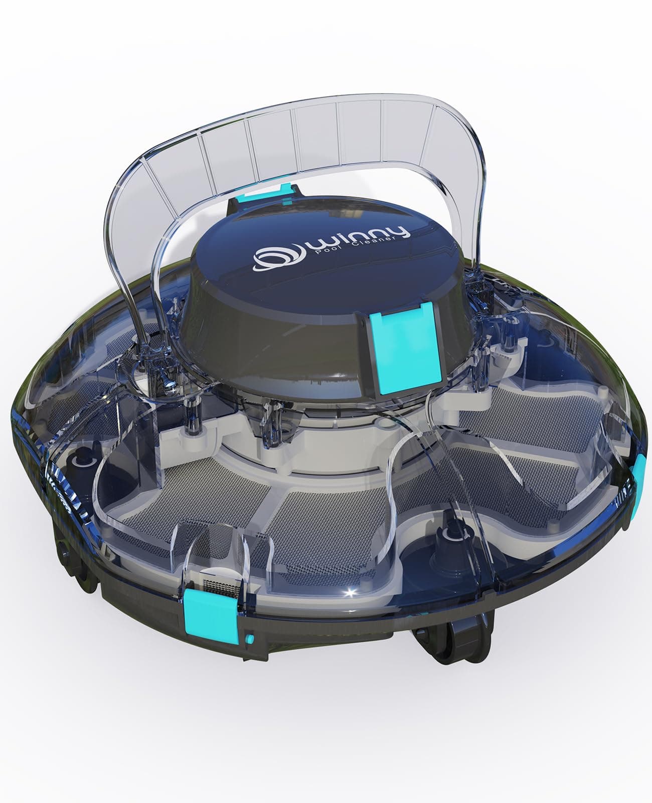 WINNY POOL CLEANER Winny 200 Robot Piscine, Aspirateur Piscine sans Fil avec Batterie, Autonomie 75 Min pour Piscines Hors-Sol 60m², Double Filtration,Stationnement Automatique(Noir-Bleu Marine)