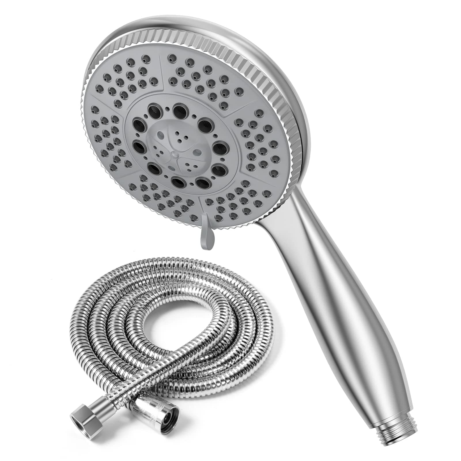 Vinabo Pommeau de douche 1,5 m tuyau en acier, 5 fonctions jets, haute pression, ABS chromé, pulvérisation anticalcaire, buse