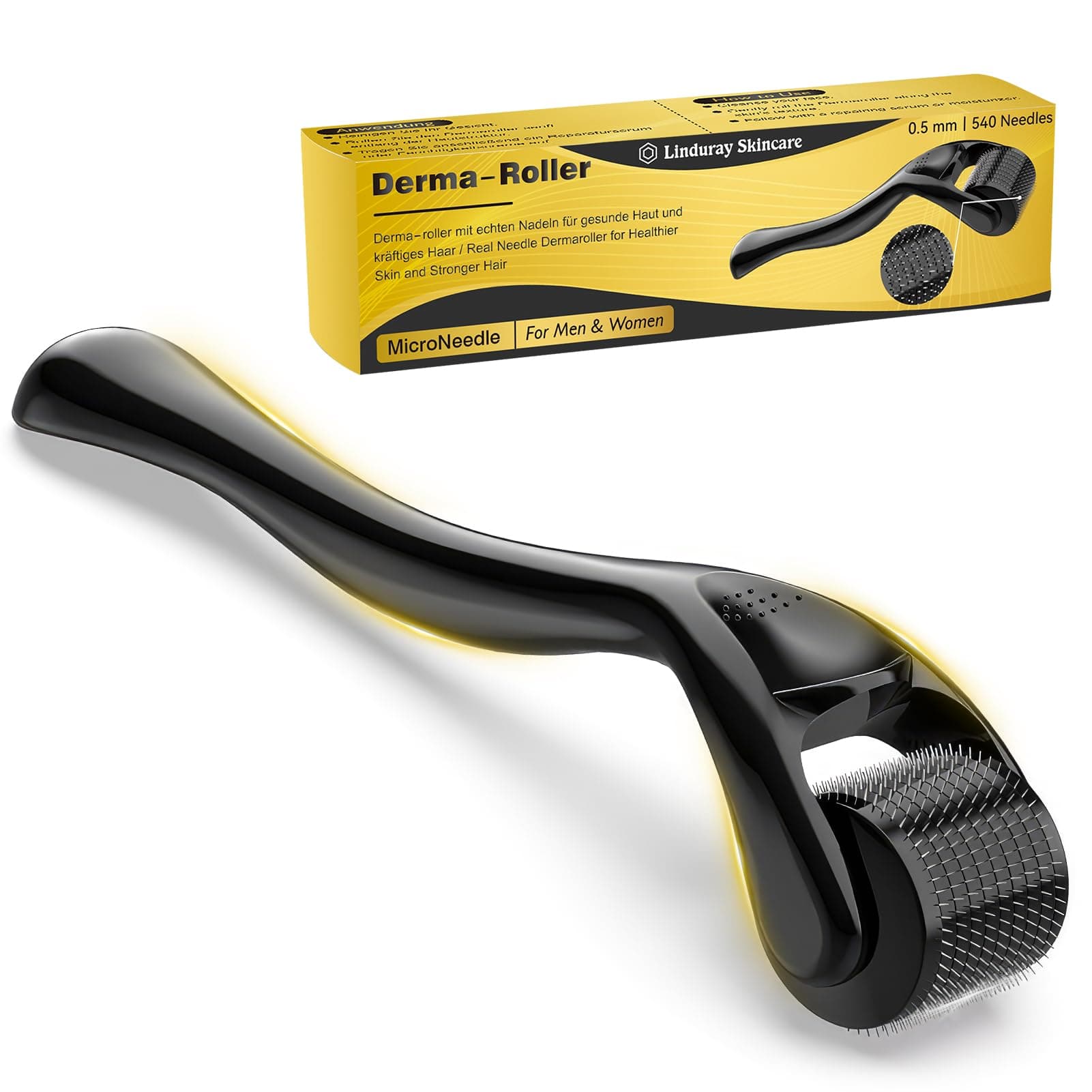 Dermaroller Capelli, Microneedling Derma Roller,Micro-Ago Roller 540-Aghi Rullo Derma per Crescita Dei Capelli,Trattamento di Perdita Capelli,Cicatrici da Acne e Smagliature,Delle Rughe(0,5 mm Nero)
