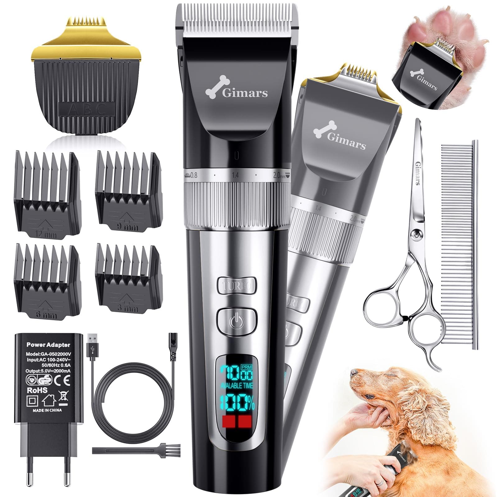 Gimars 4 En1 Cortapelos Para Perros Con Maquina Cortar Pelo Perros, Cortapelos De 3 Velocidades, De Alta Potencia, Silencioso y Recargable Con Peine y Tijeras,Sin Cable Usb Para Perros, Gatos